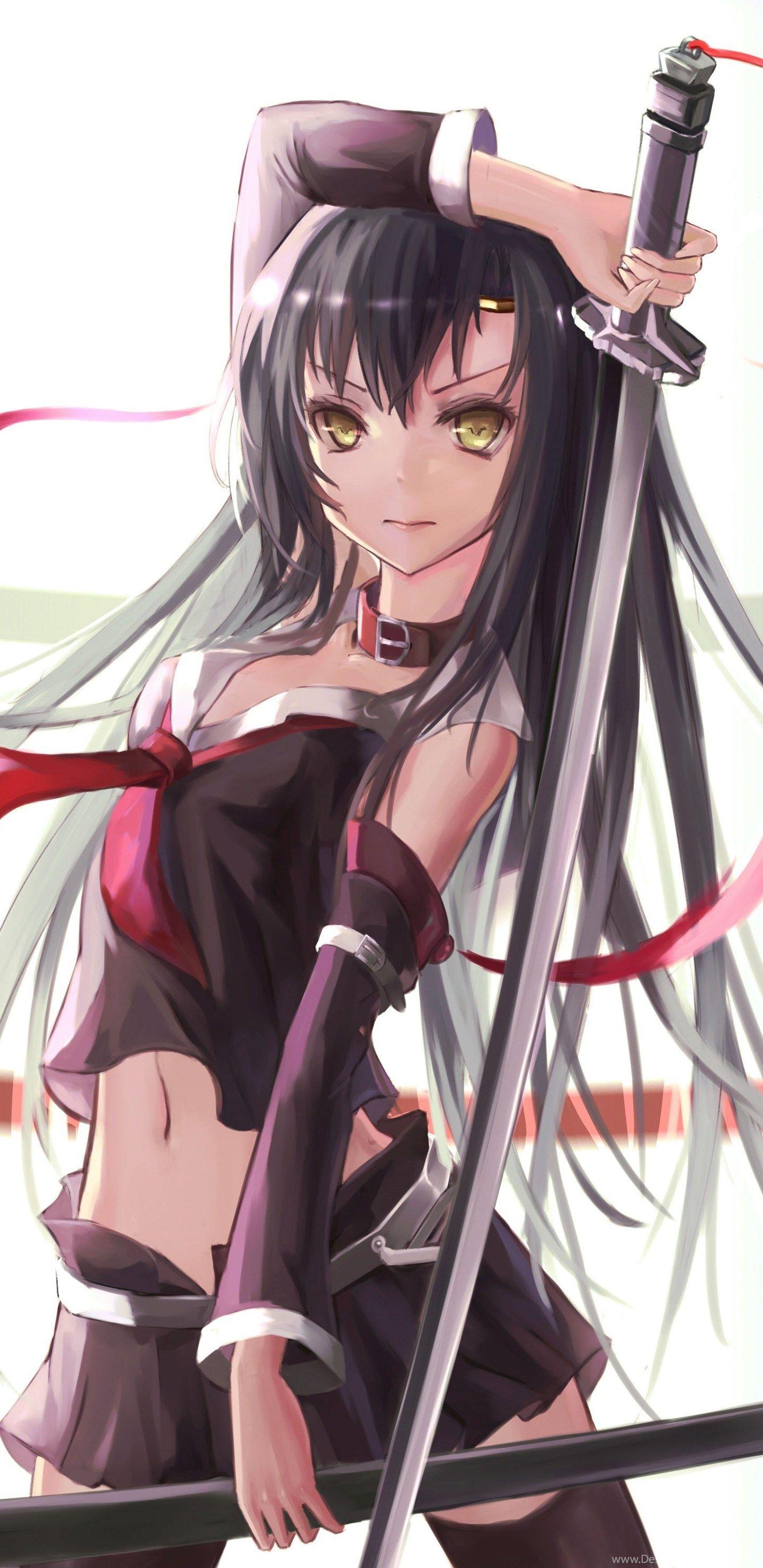 1440x2960 Anime Samurai Girl Dress Sword Long .