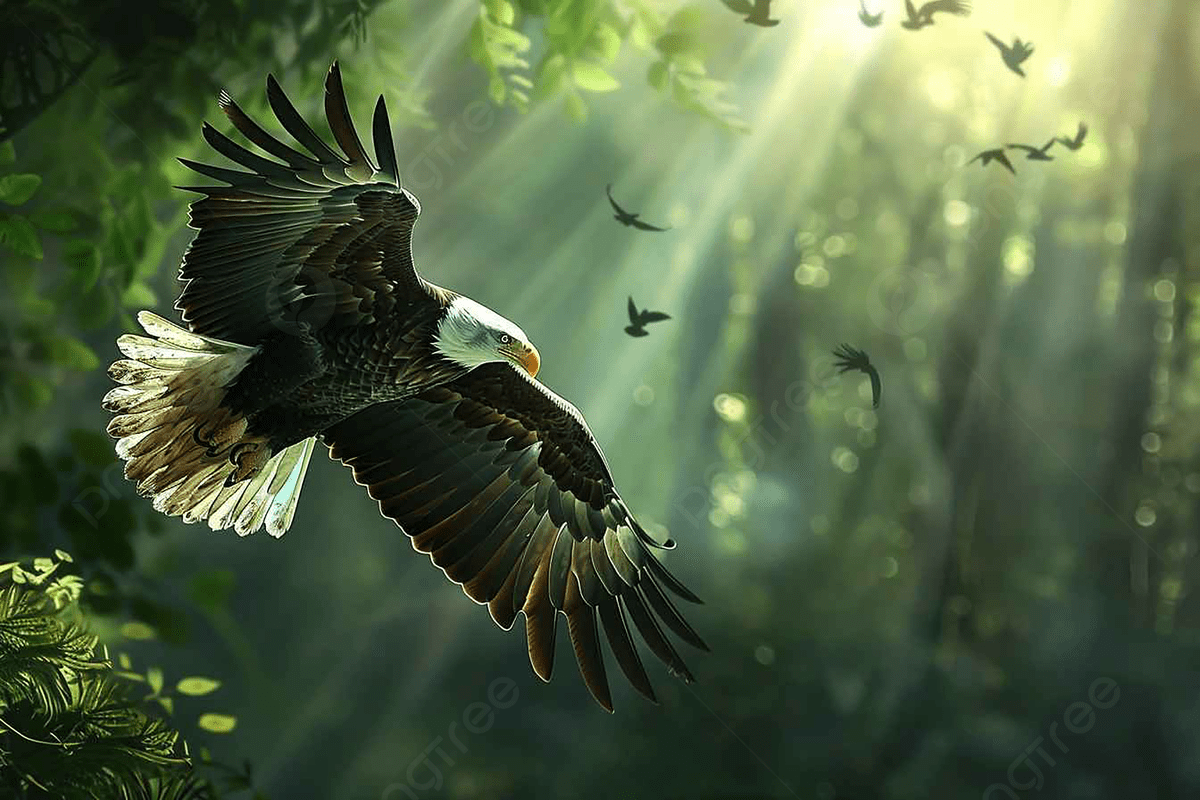 1200x800 3D Vertical Picture Of A Flying Bald Eagle Surrounded By Greenery Under The Sunlight, Bird, Animal, Background Background Image And Wallpaper for Free Download
