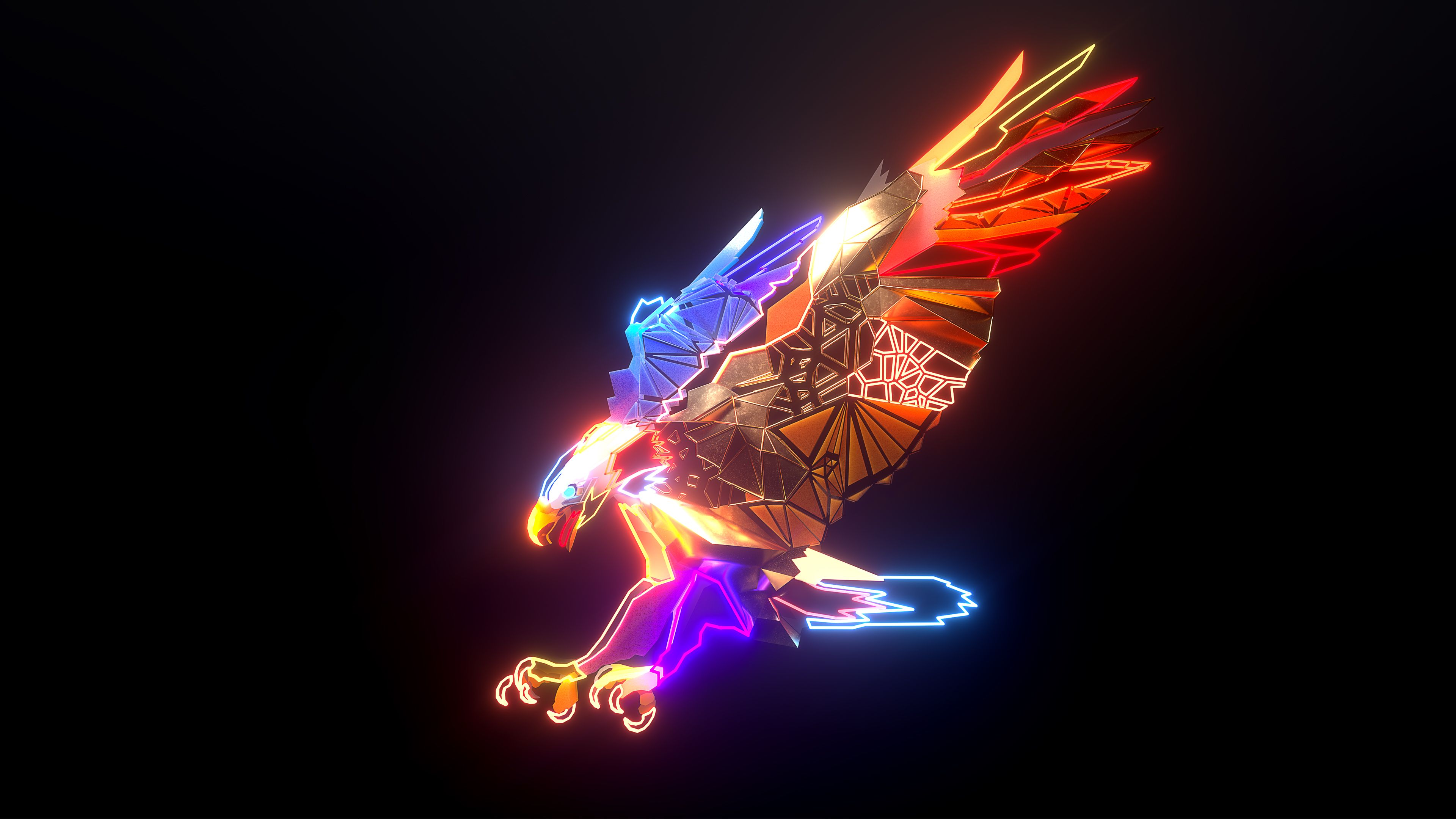 3840x2160 Eagle Wallpaper 4K, Neon, Dark background