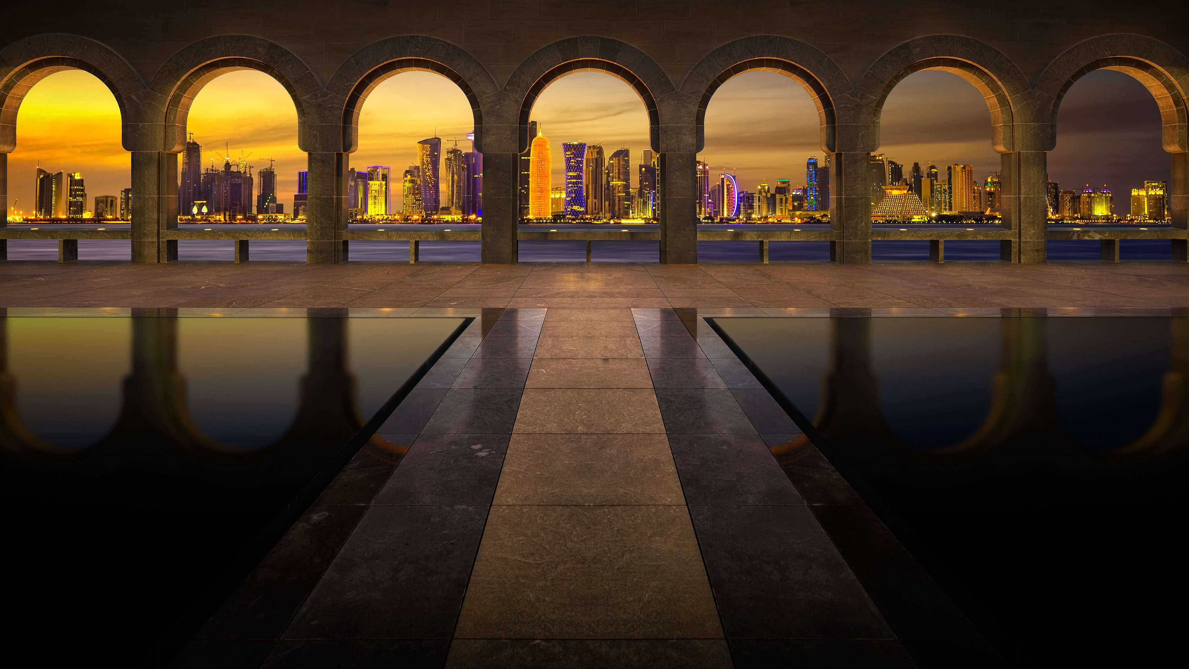 3840x2160 Qatar City Skyline At Night UHD 4K .