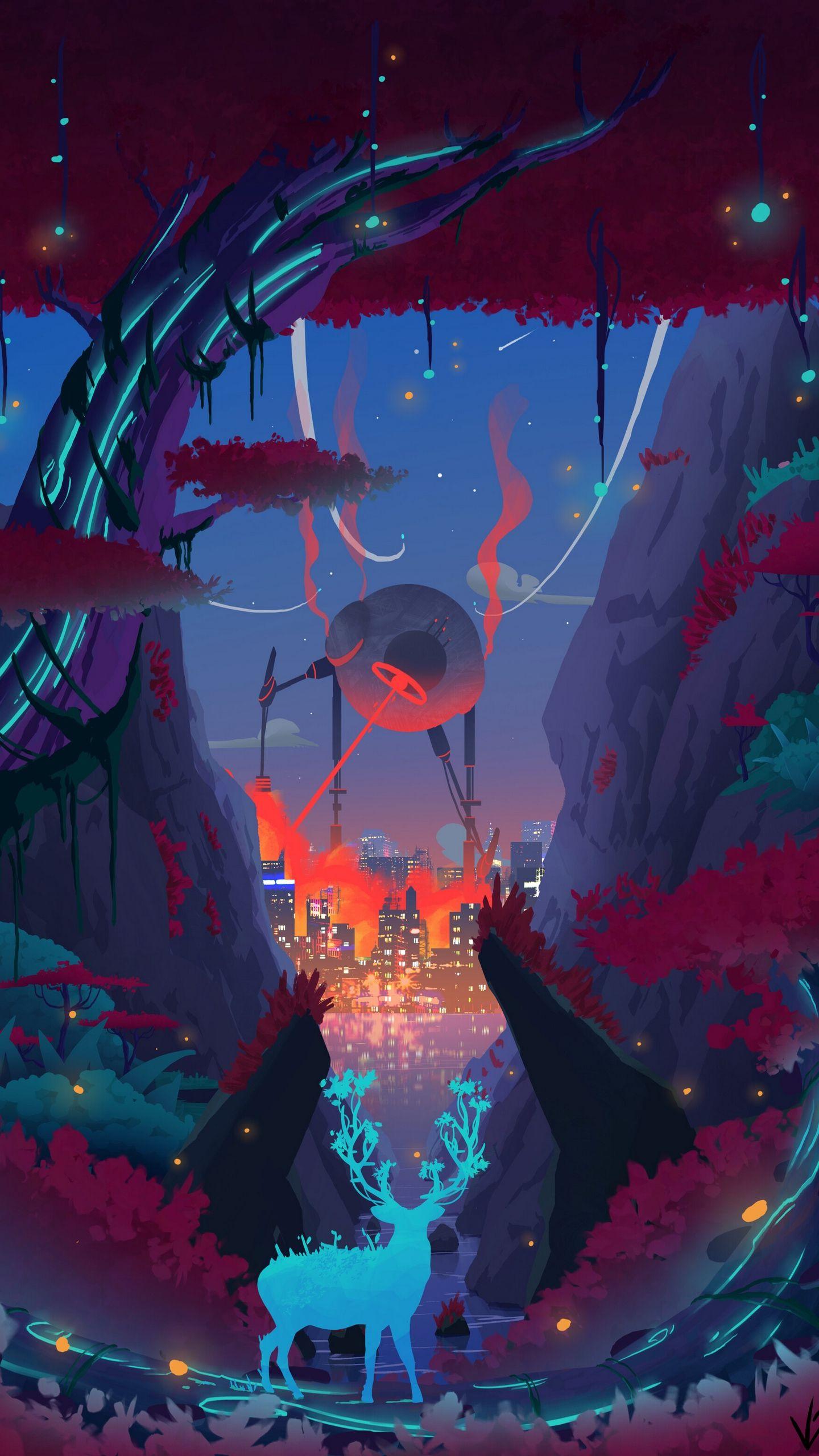 1440x2560 Wallpaper Deer, Mutant, Art, Future .itl.cat