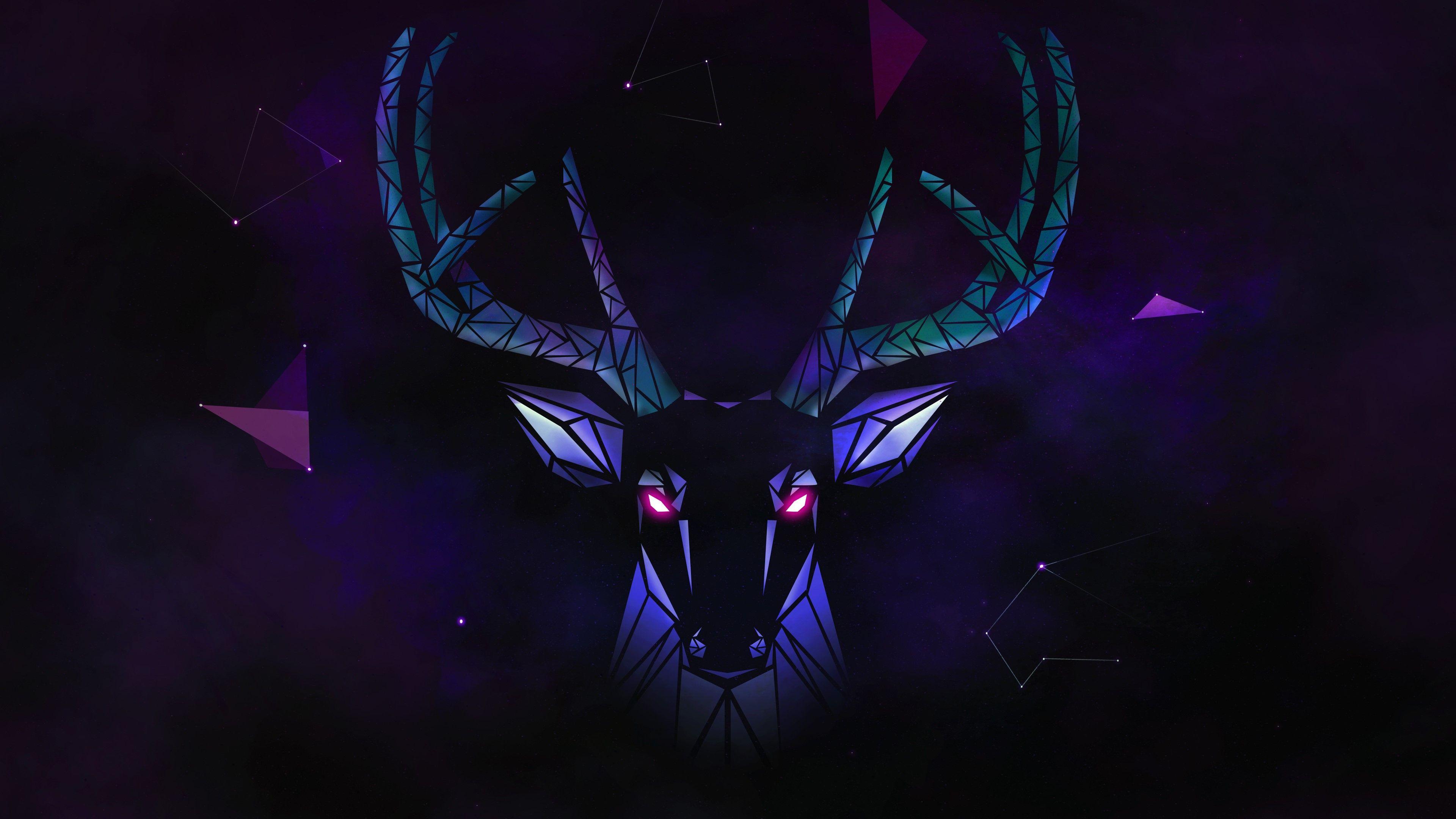3840x2160 digital art, deer, fantasy art, neon .