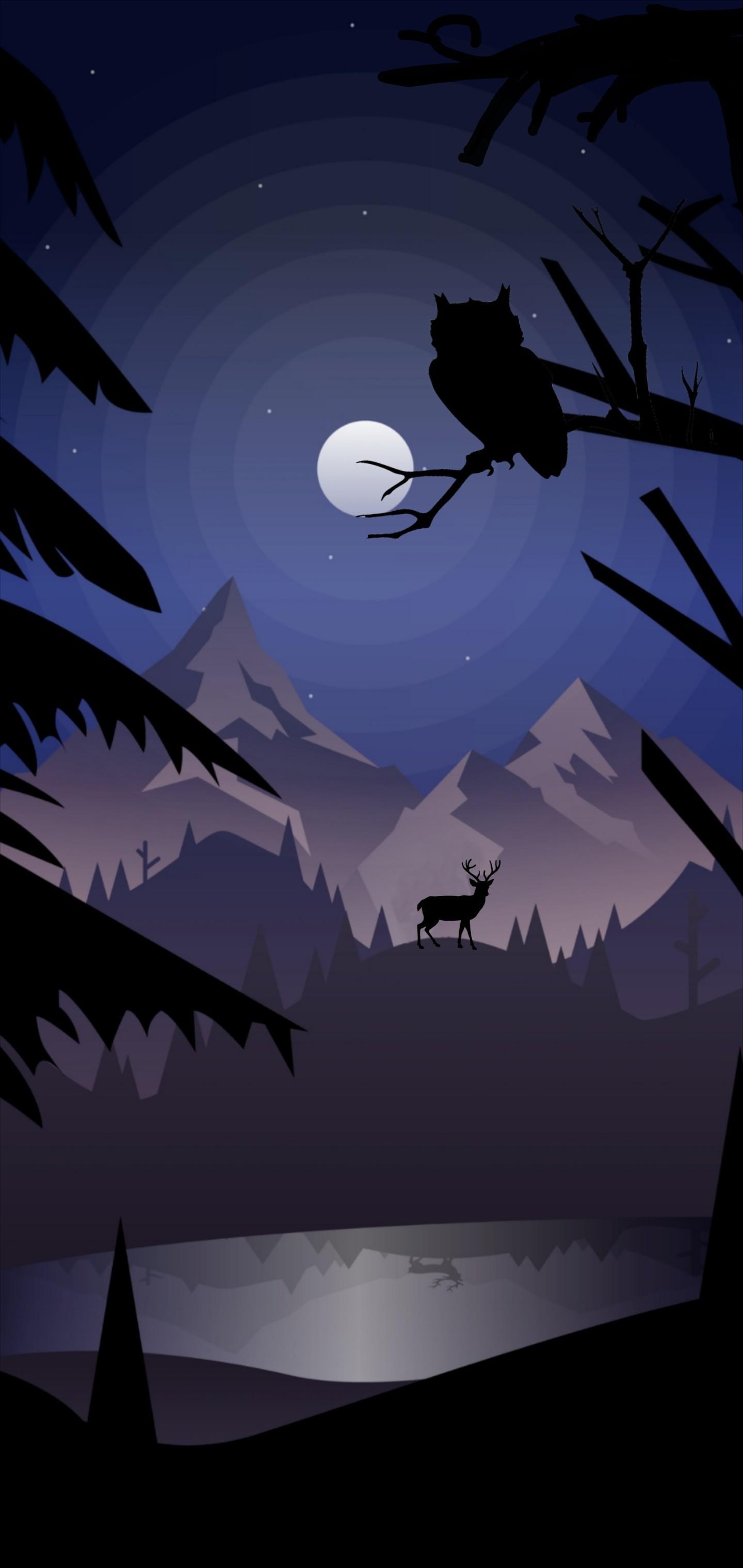 1440x3040 Owl Watches a Lone Deer Galaxy S10 Hole .