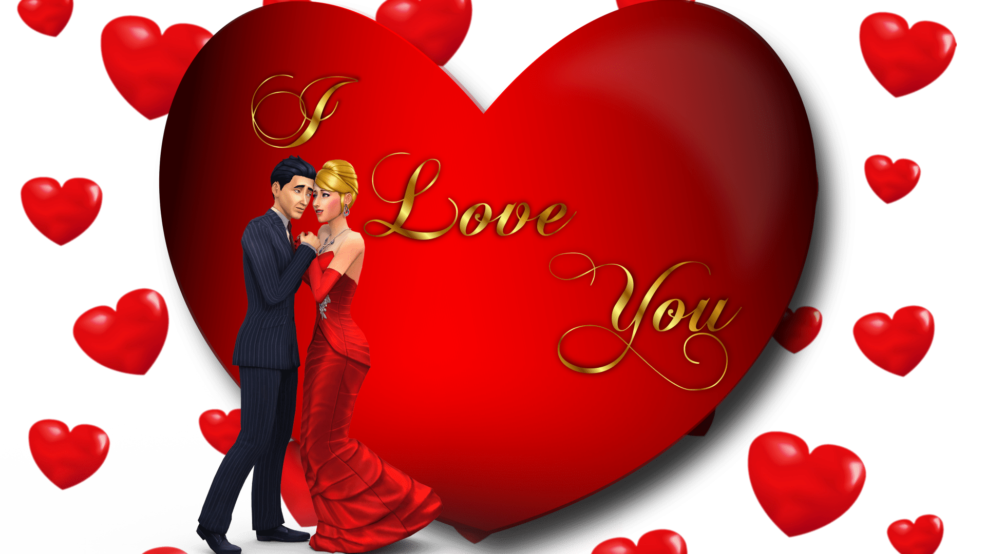 1920x1080 I Love You Loving Couple Red Heart .
