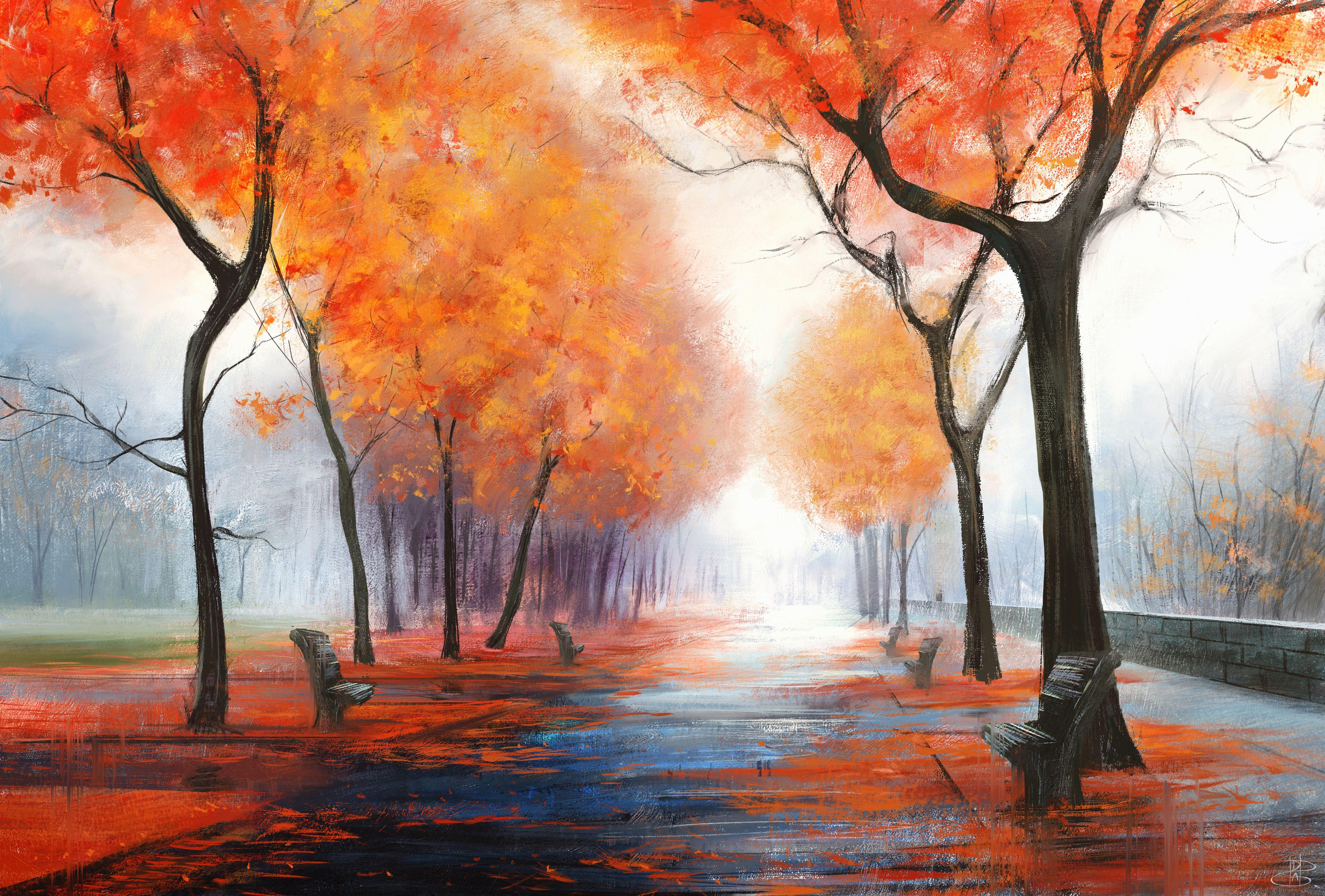 4000x2706 Autumn Park Digital Art 4k, HD Artist .
