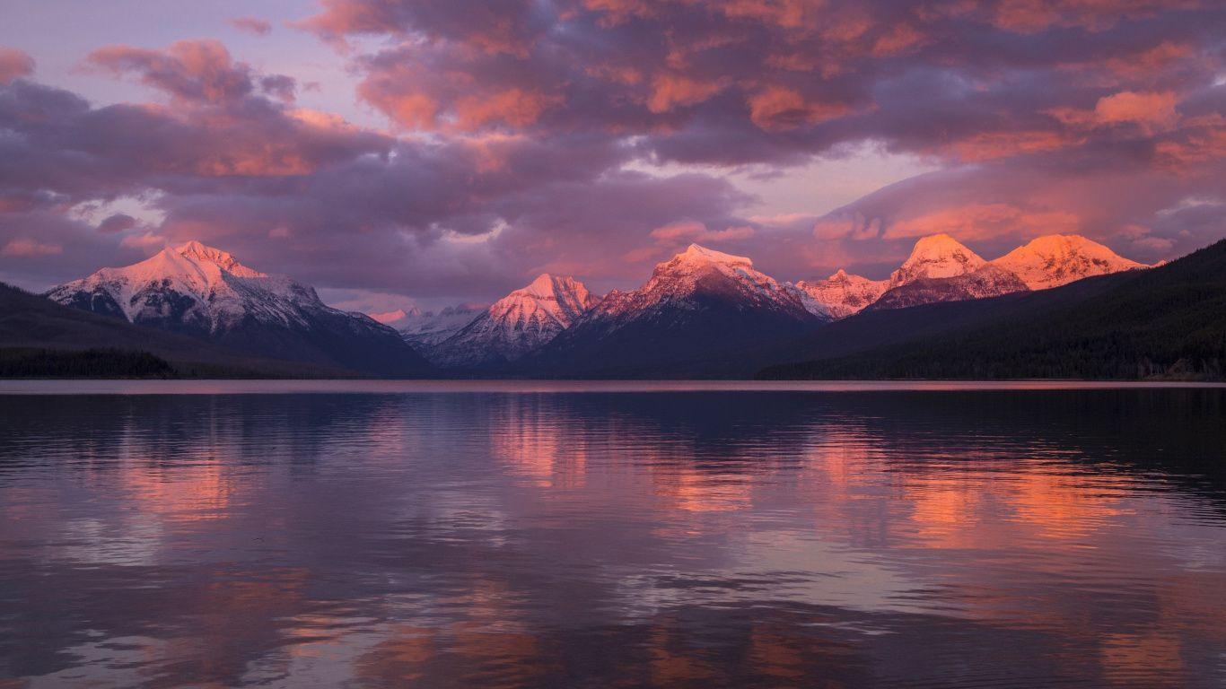 1366x768 Download Mountains, sunset, Lake McDonald wallpaper, 1366x Tablet, laptop