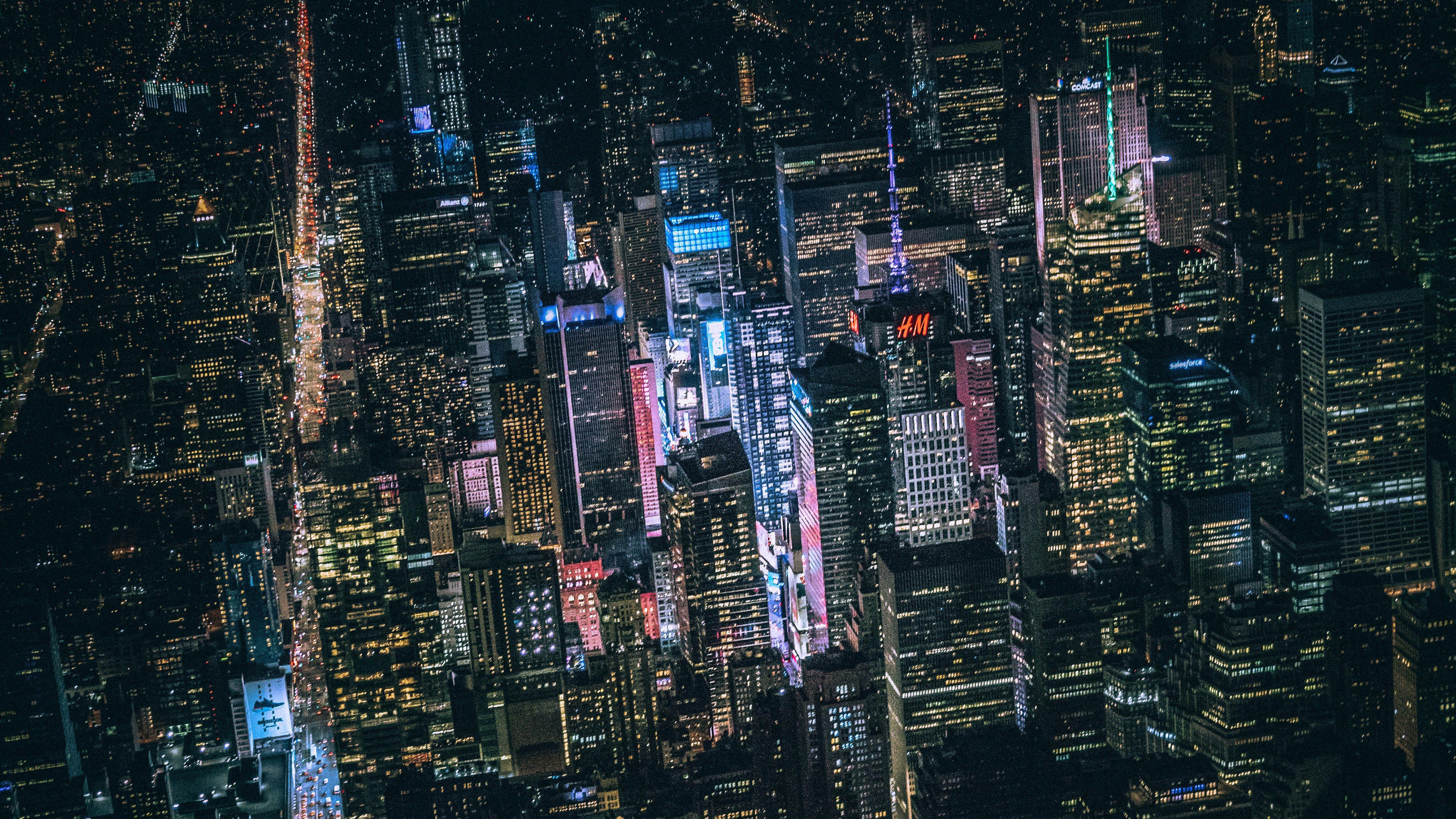 4480x2520 New York Dark City Night Lights Buildings View From York City Night Time HD Wallpaper
