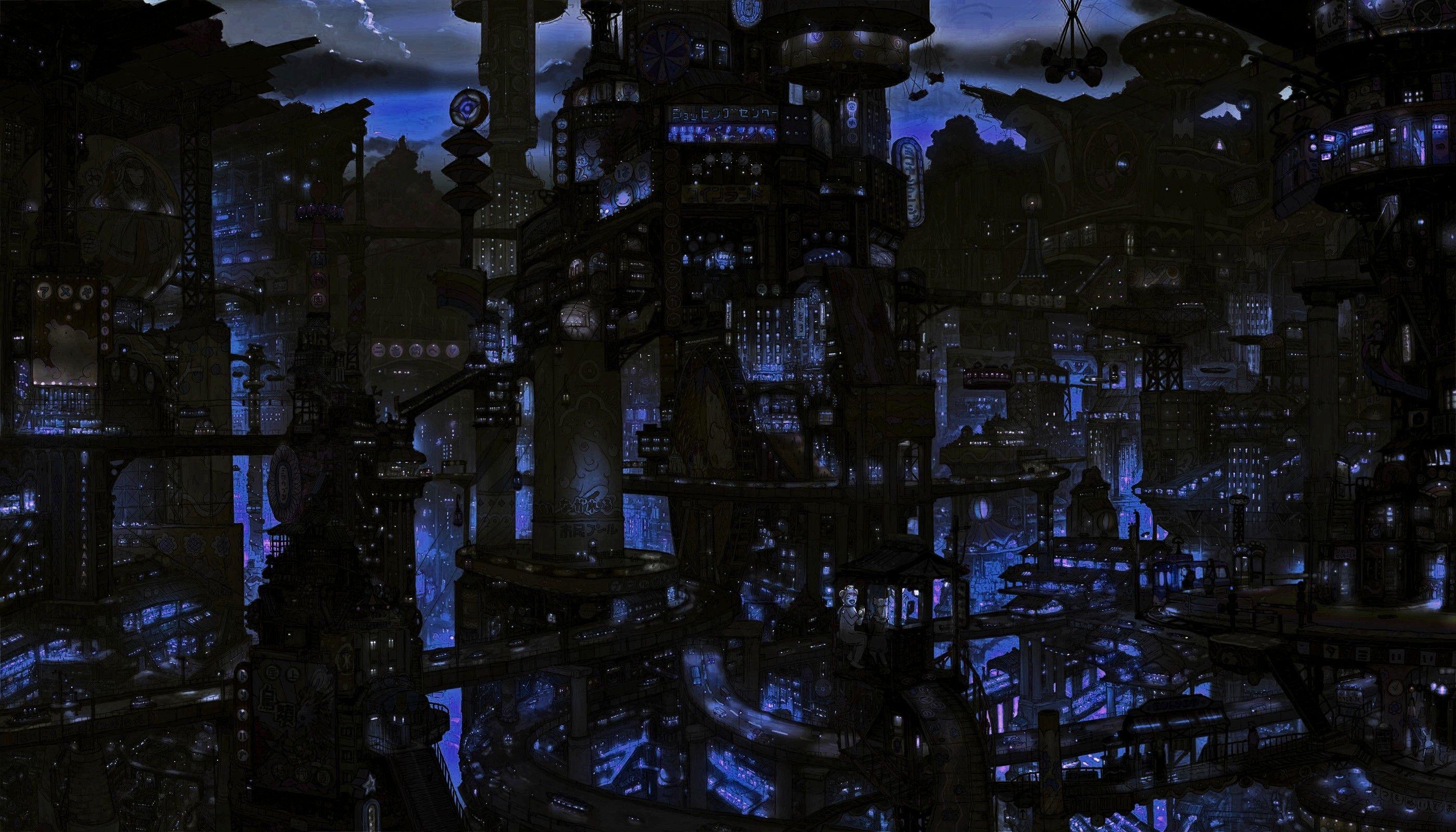 2800x1600 Dark City, Lights, Drawing Wallpaper .
