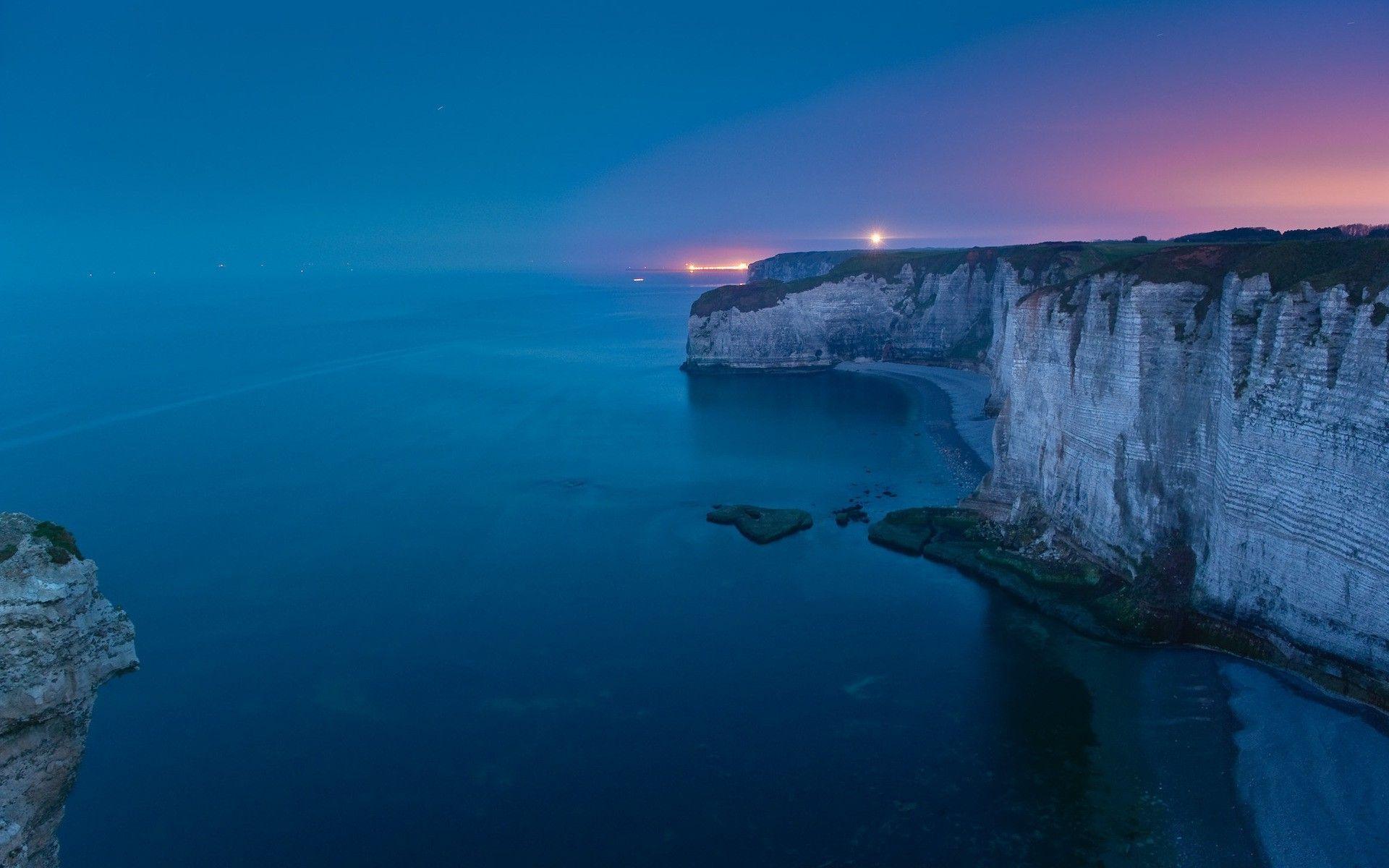 1920x1200 cliff, Beach, Sea, Lights, Blue, Coast .