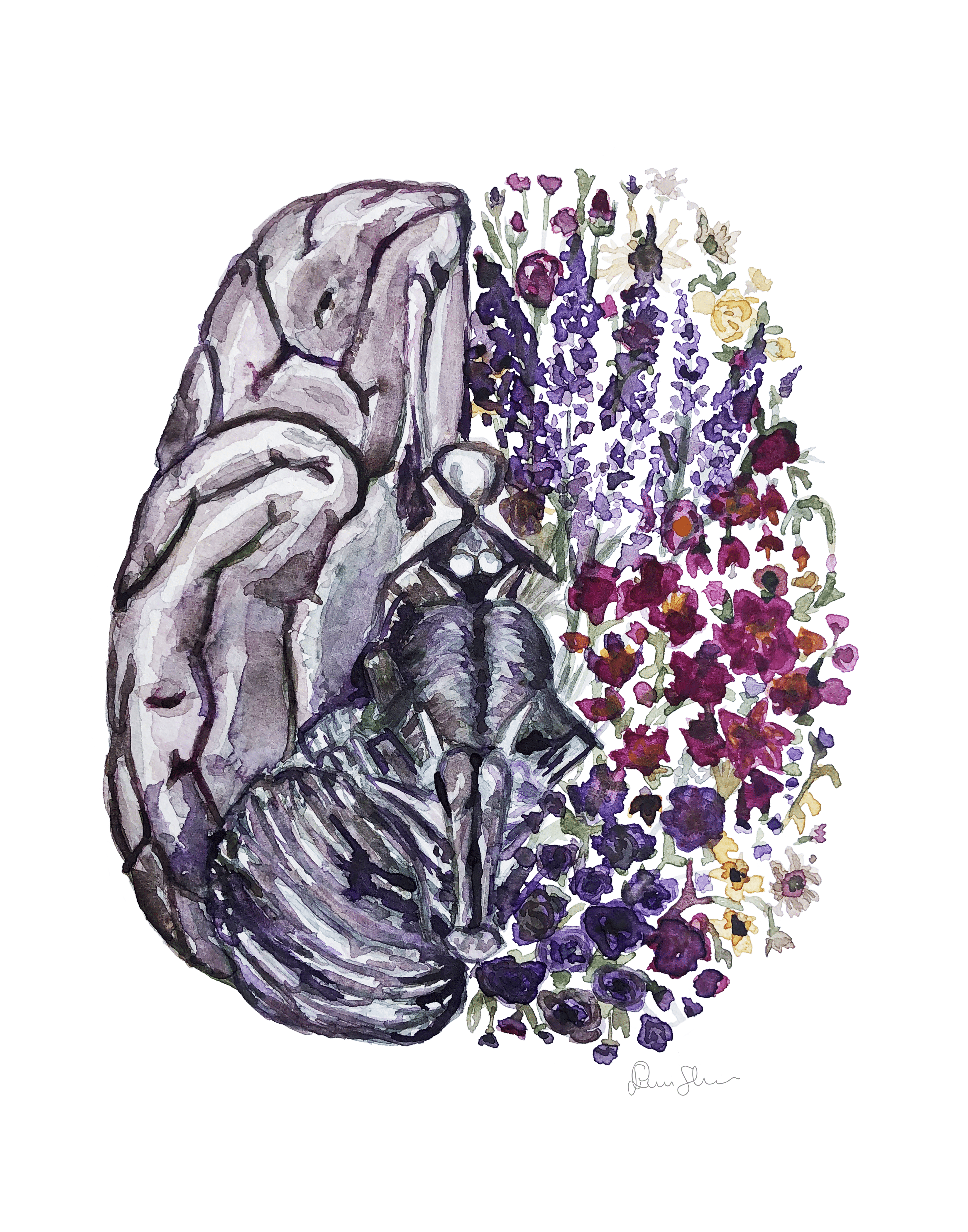 3300x4200 Floral Brain Watercolor Print Abstract .com