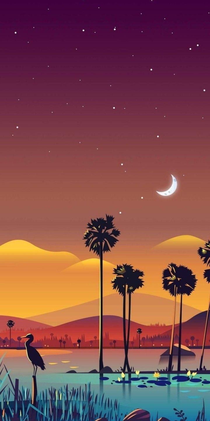 720x1440 Lake SunCity with palms at night North West Province South Africa. Scenery wallpaper, Landscape wallpaper, Painting wallpaper