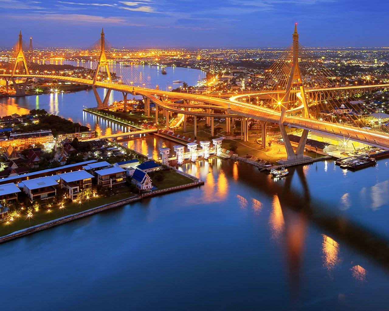 1280x1024 Bhumibol Bridge Chaphraya River Bangkok .