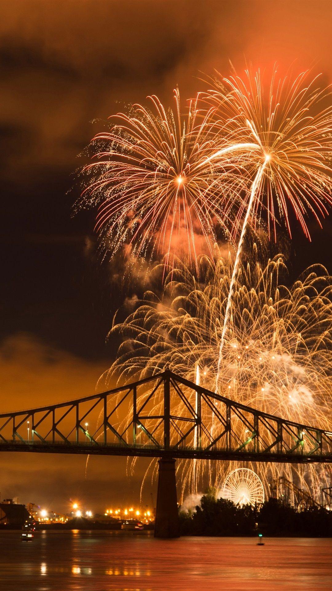 1080x1920 City Night, Fireworks, River, Bridge .best