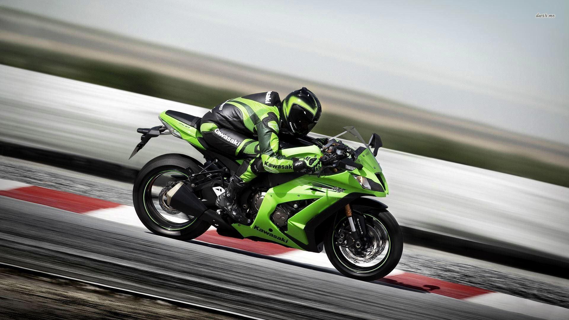 1920x1080 green kawasaki ninja zx 10r on the race track 1920x1080