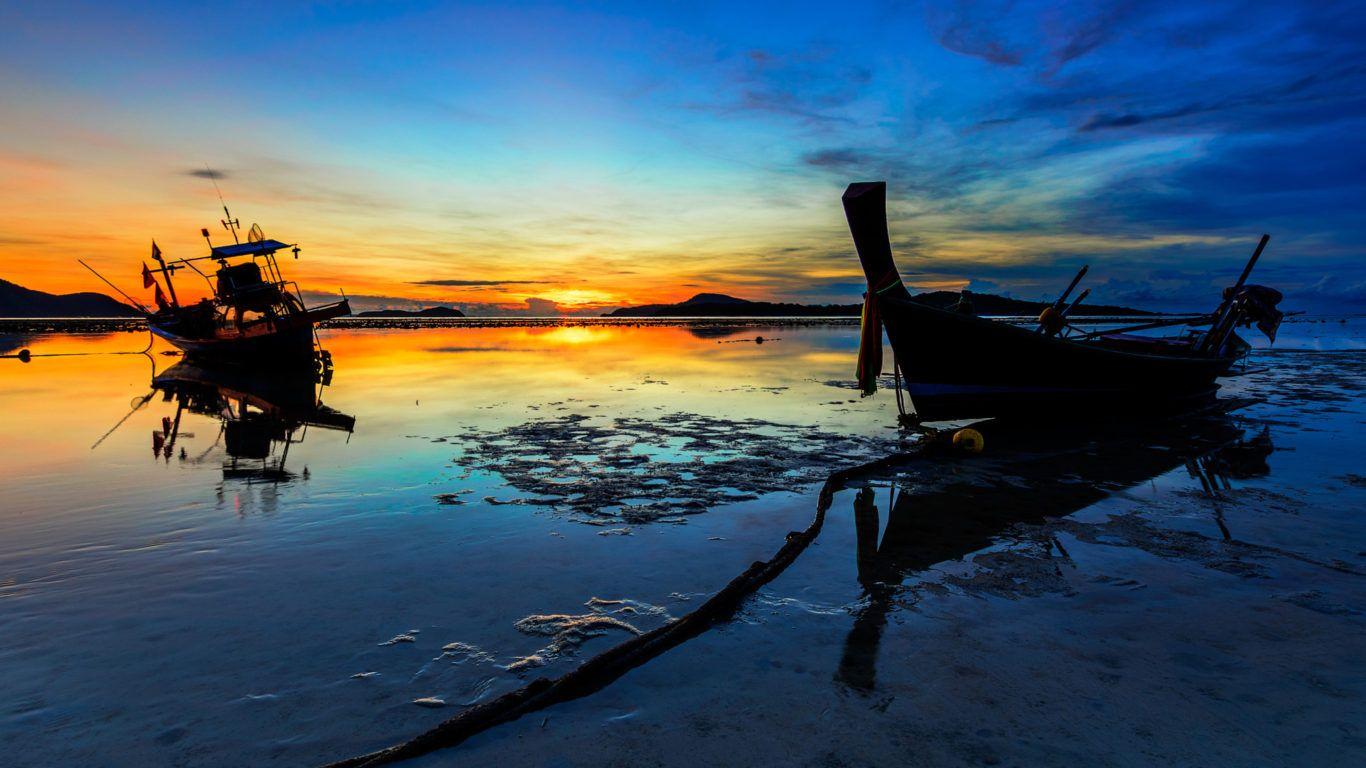 1366x768 Tambon Rawai Phuket Thailand Sunset Red .