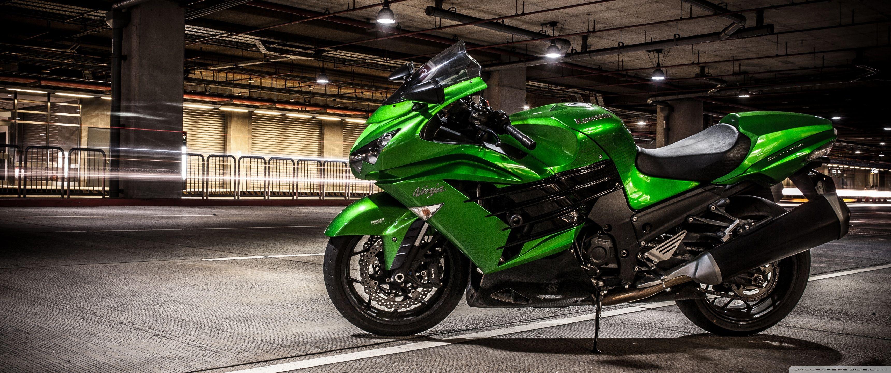 3440x1440 Lime Green Kawasaki Ninja Motorcycle ❤ 4K HD Desktop Wallpaper