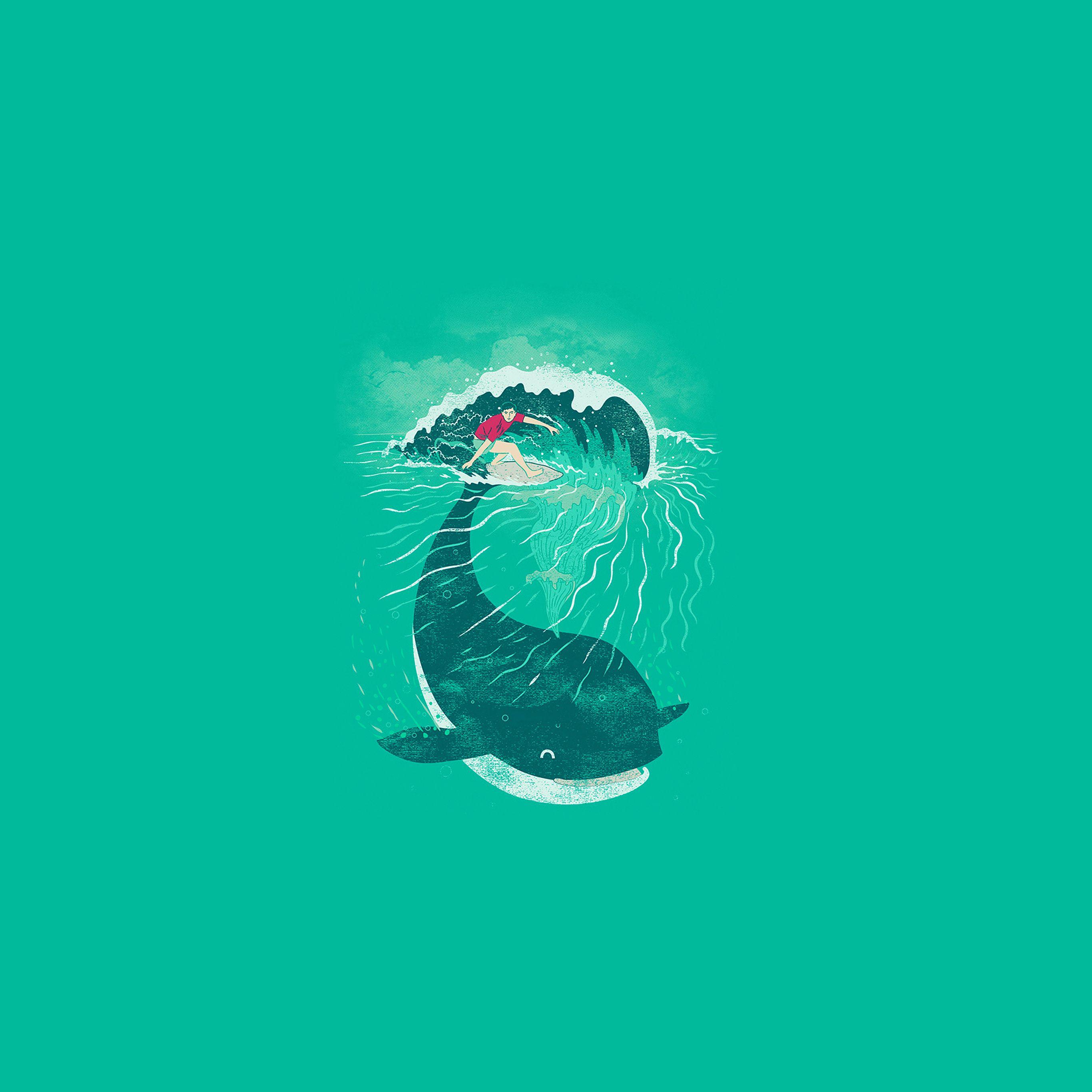 2732x2732 Whale Surfer Wave Animal Illust .