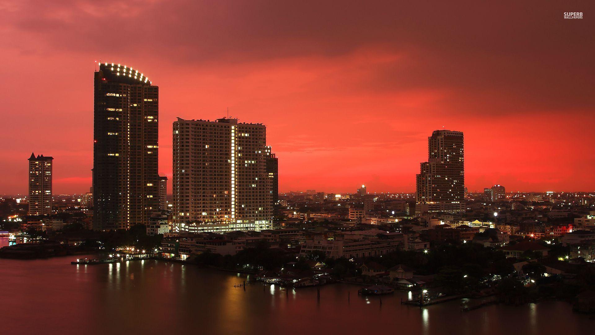 1920x1080 Red Sunset Over Bangkok Thailand HD .