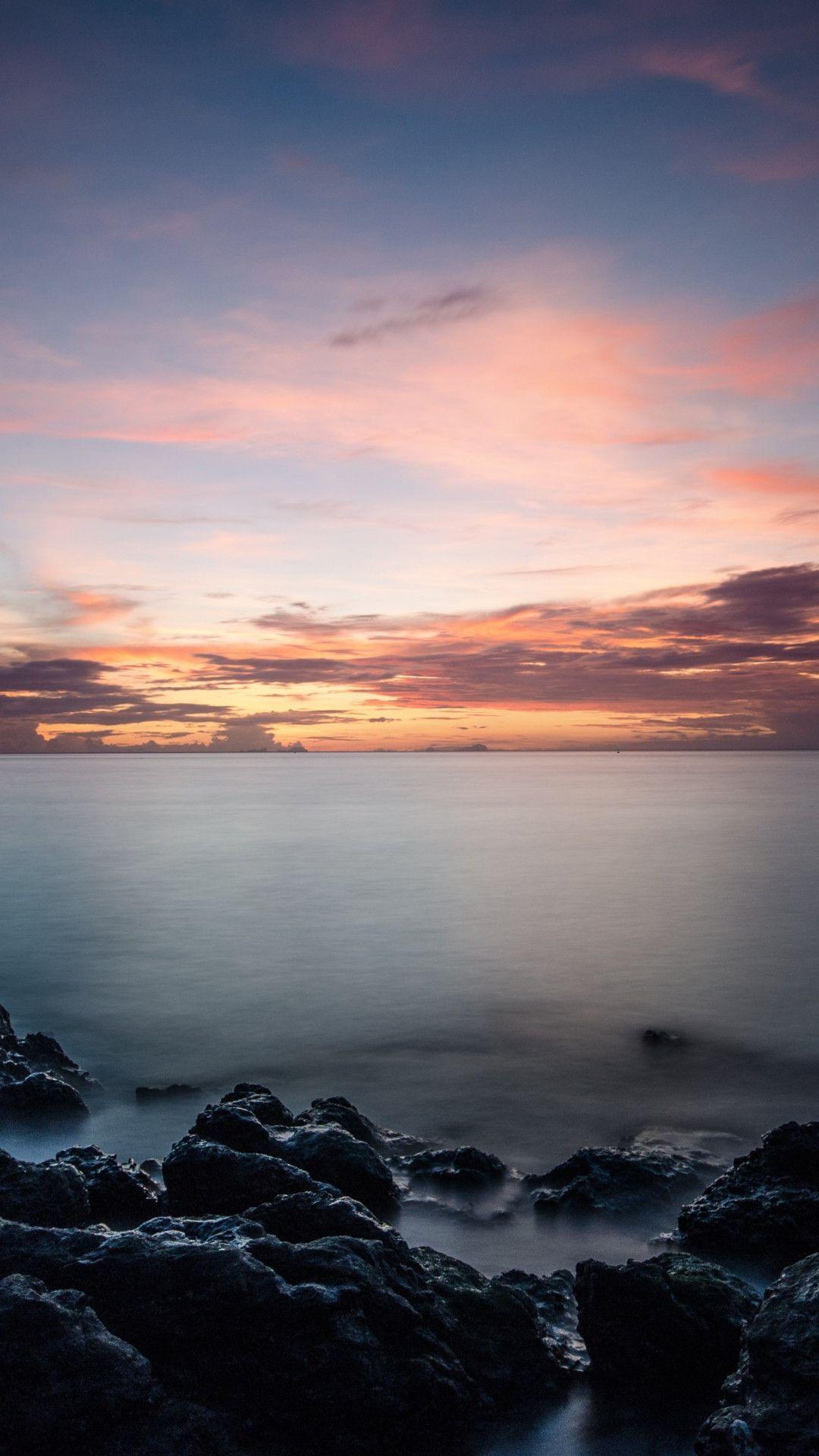 1080x1920 wallpaper: Sunset, rocks, clouds .