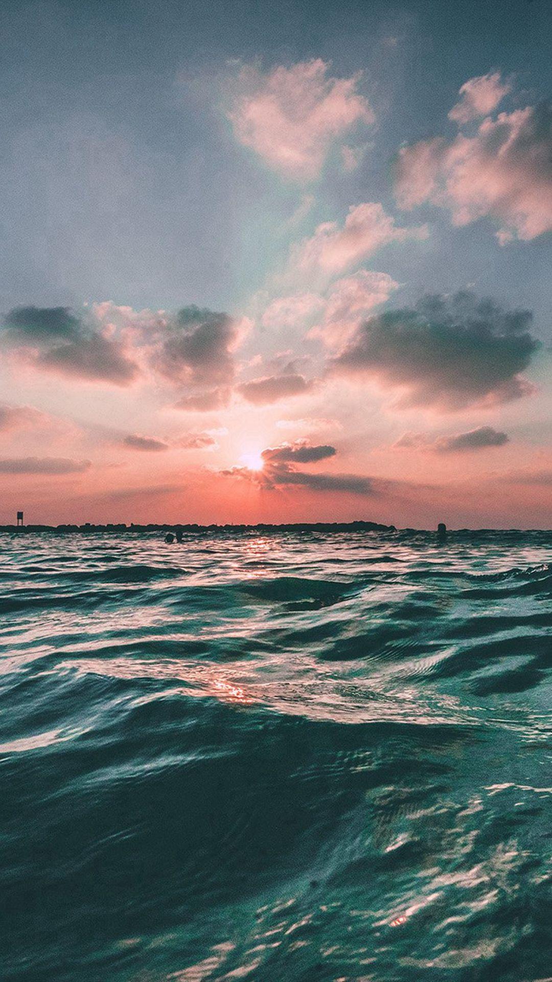 1080x1920 Sunset Sea Sky Ocean Summer Green Water Nature iPhone 8 Wallpaper