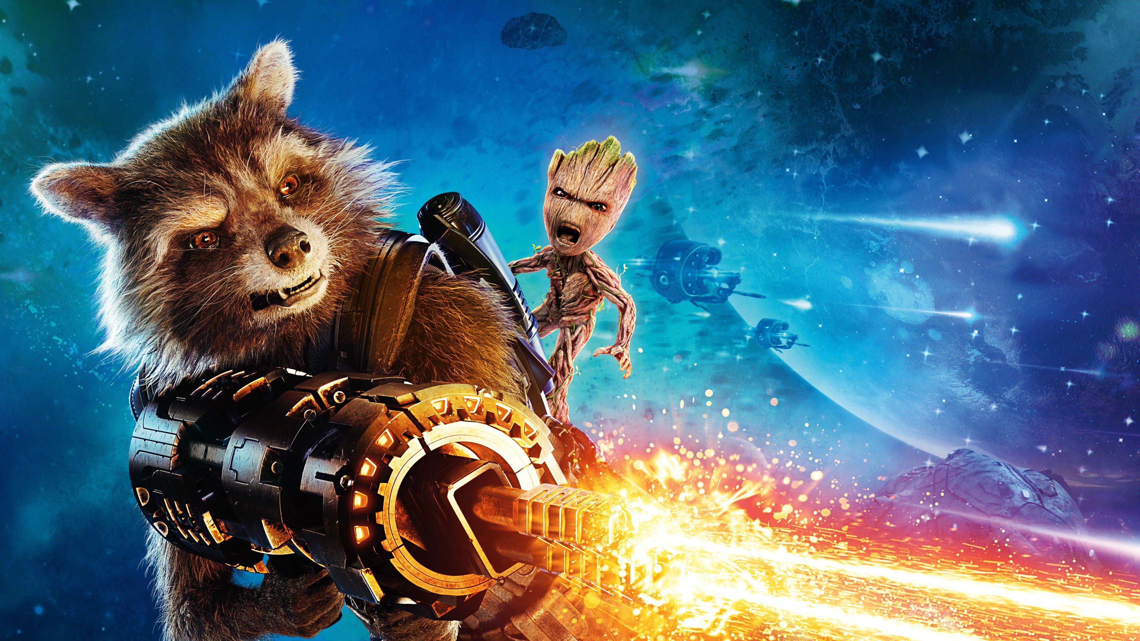 3840x2160 Galaxy Vol. Baby Groot, Rocket, gun .