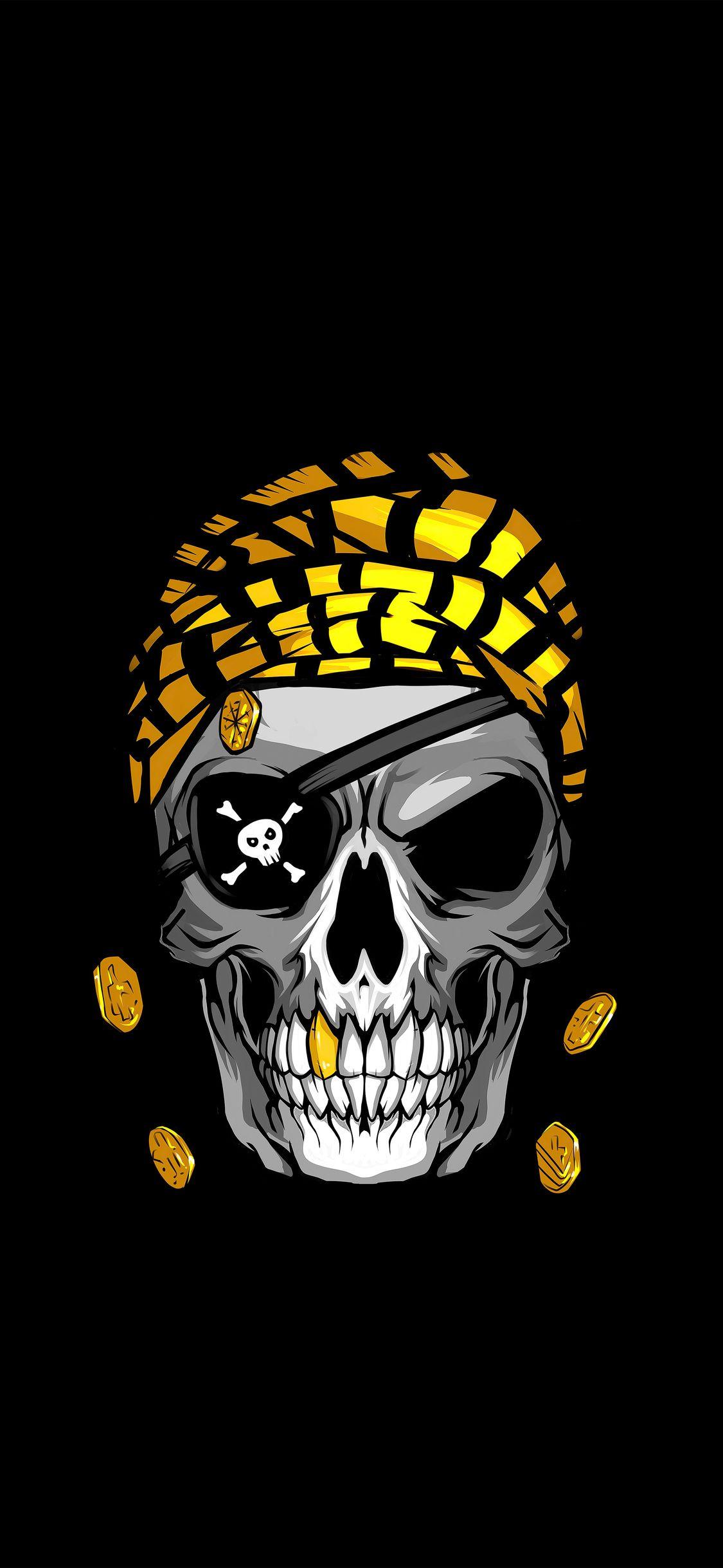 1125x2436 Pirate Skull Gold Minimal 4k .