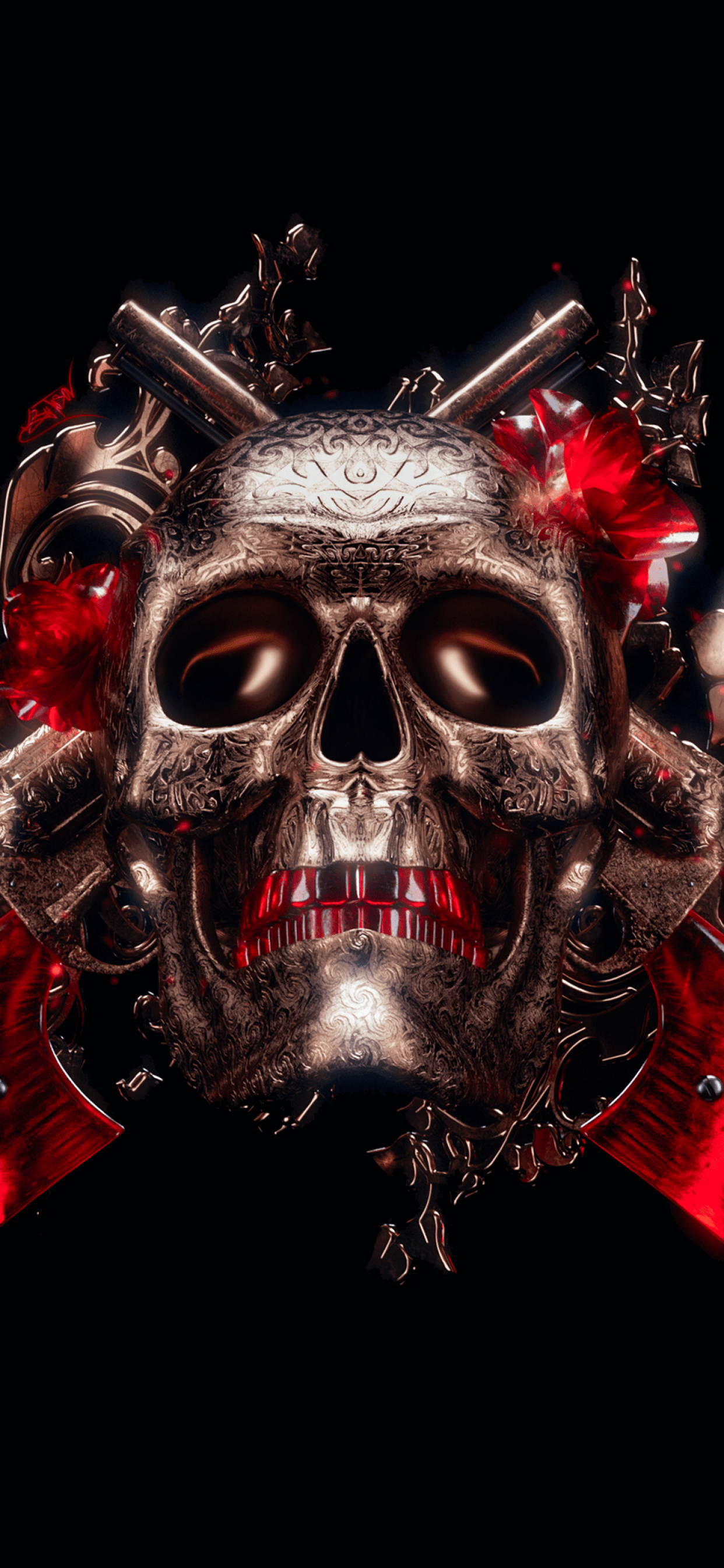 1242x2688 Skull 4K Wallpaper, 3D, Black .