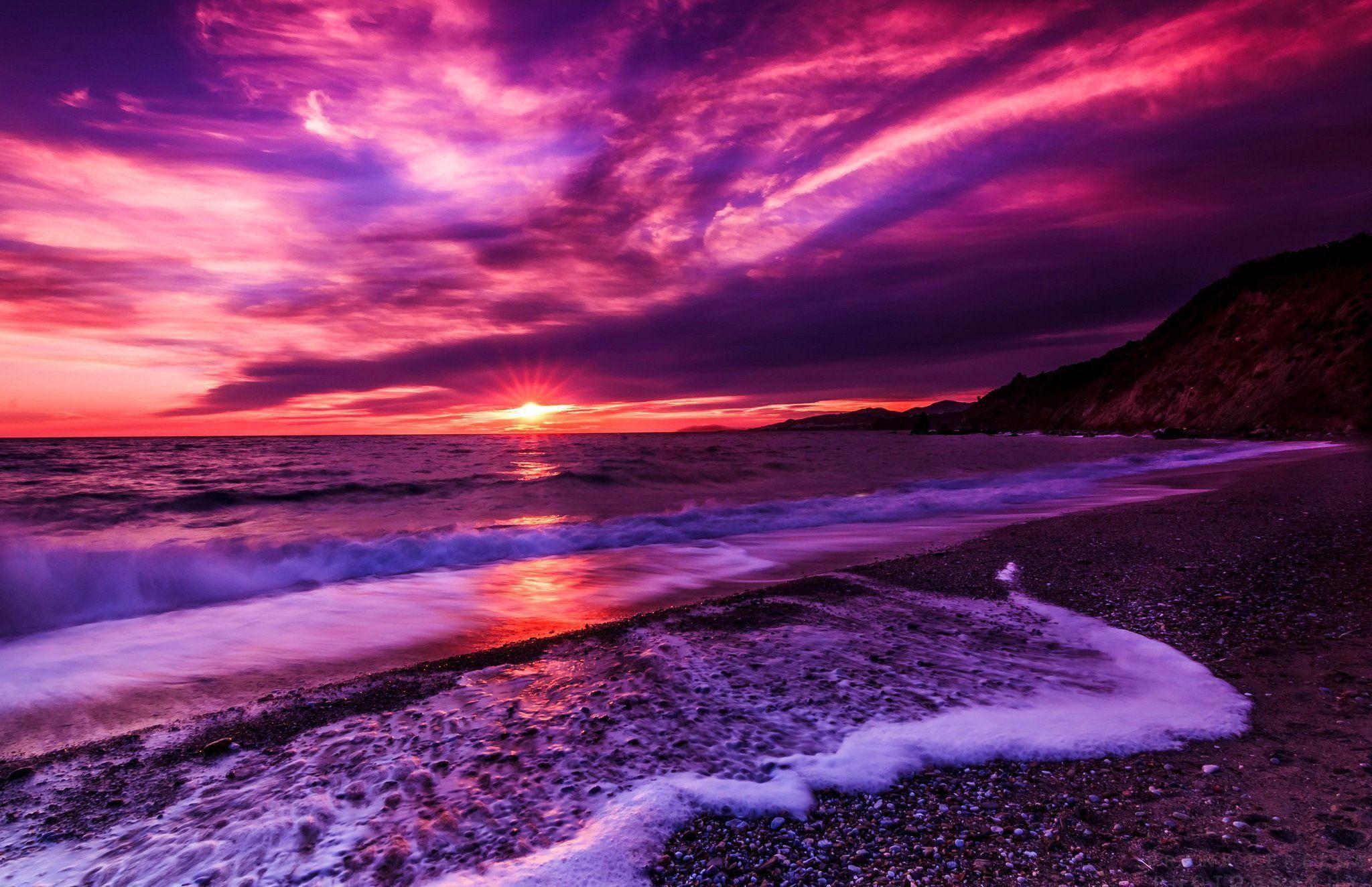 2048x1324 Purple Beach HD Wallpaper. Sunset wallpaper, Purple sunset, Beach sunset wallpaper