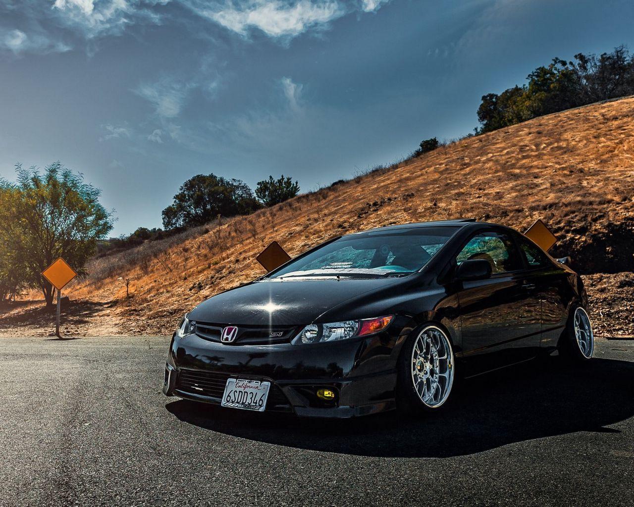 1280x1024 Wallpaper Honda, Civic, Si, Black, Side .