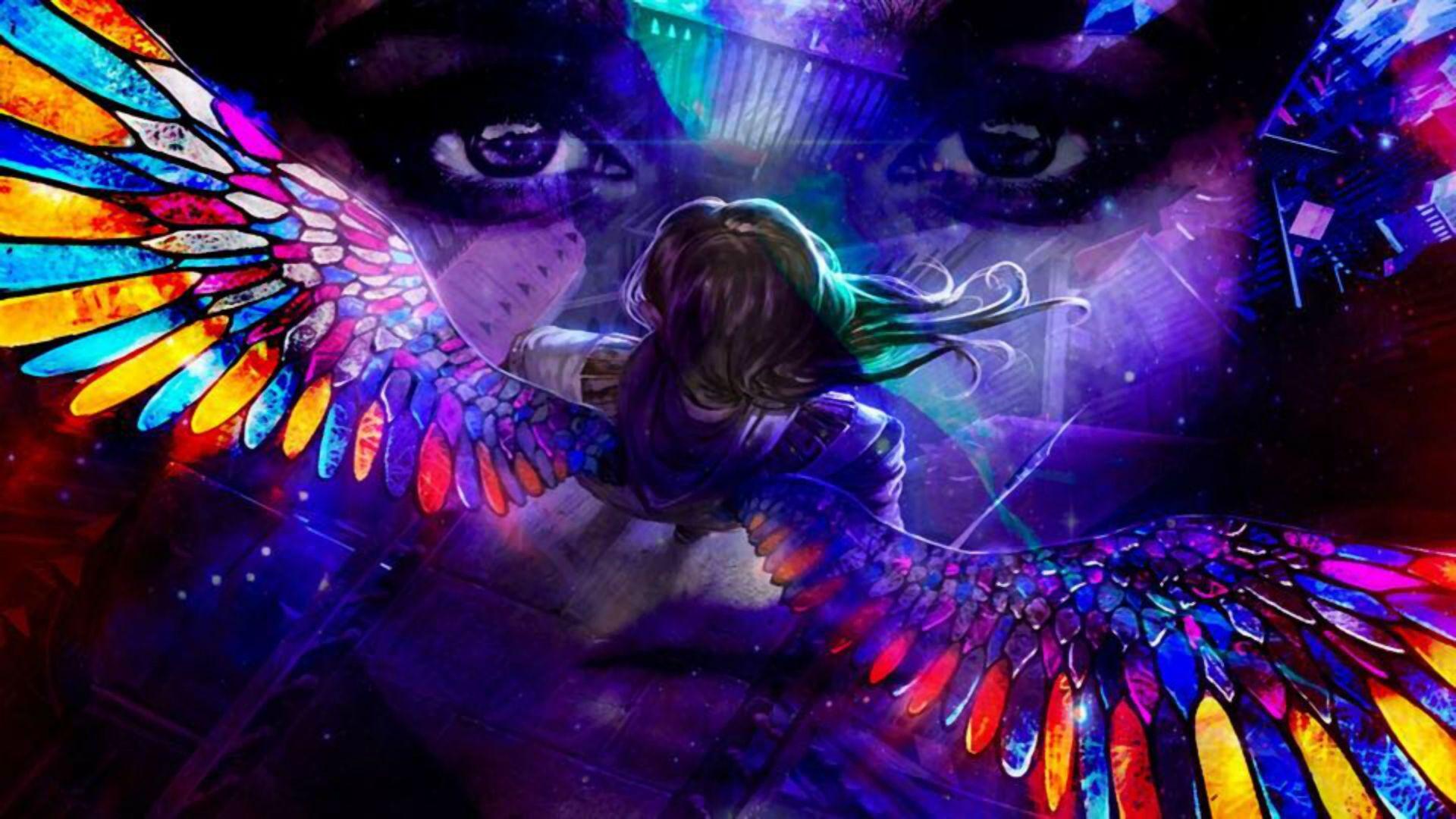 1920x1080 Fantasy Angel Girl Woman Wings Rainbow Colors Colorful Eye Wallpaper:1920x1080