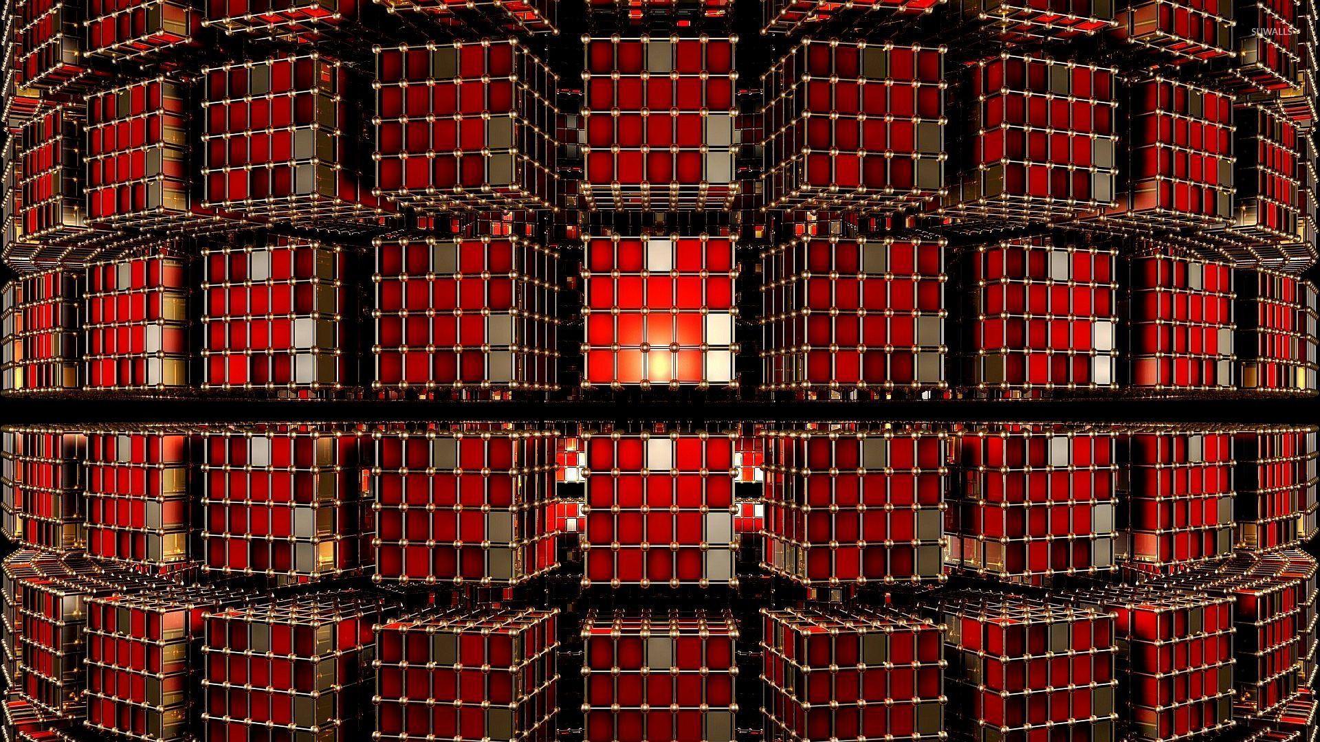 1920x1080 Red metallic cubes wallpaper .