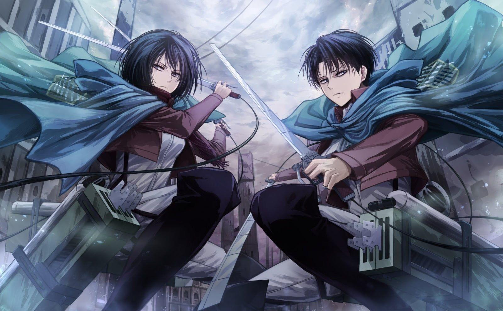 1600x992 Attack on Titan Levi and Mikasa wallpaper Shingeki no Kyojin Mikasa Ackerman Levi Ackerman Levi Rivaille P #wallpape. Gambar anime, Lukisan jepang, Seni anime