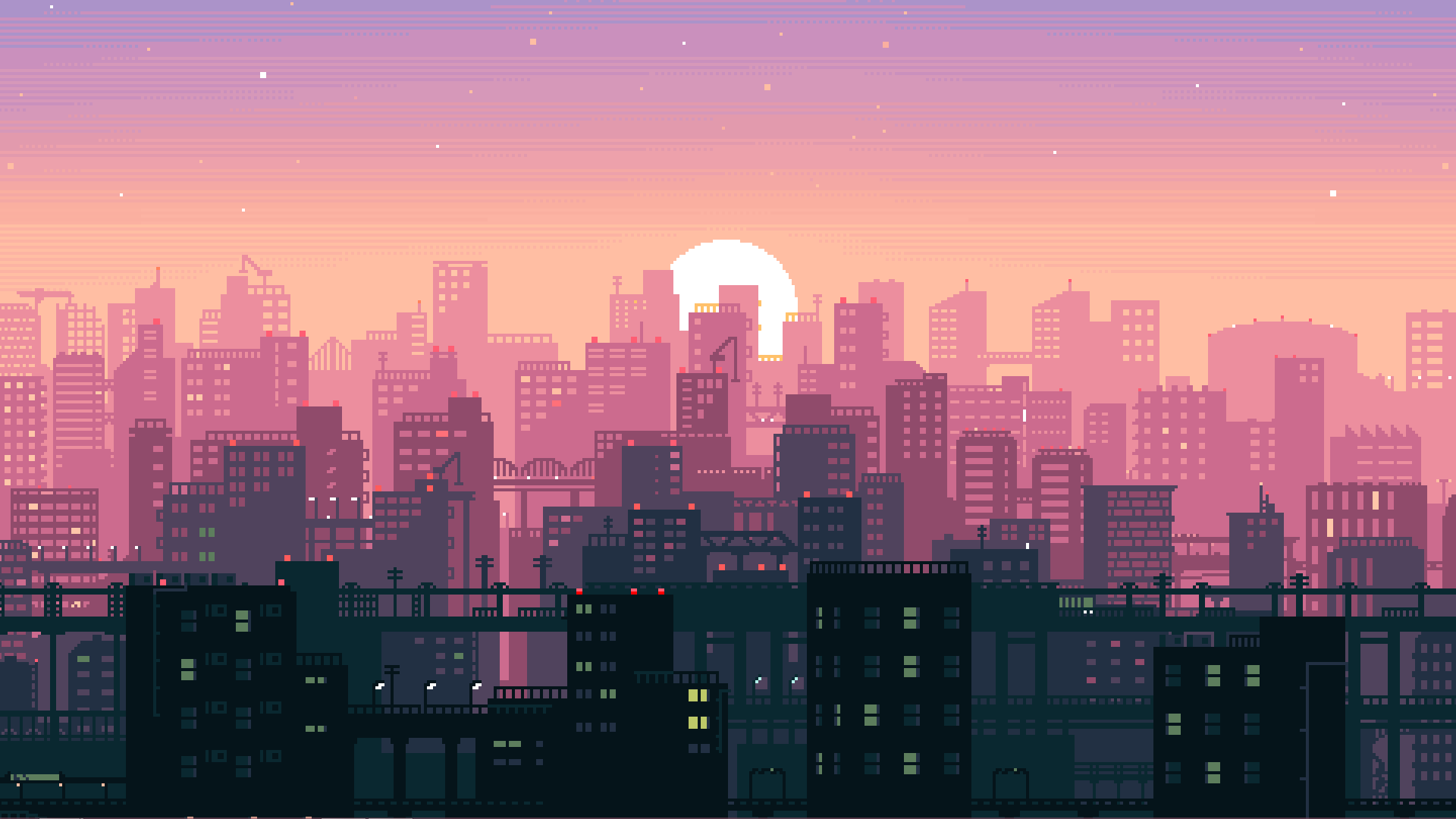 1920x1080 Anime City Pink