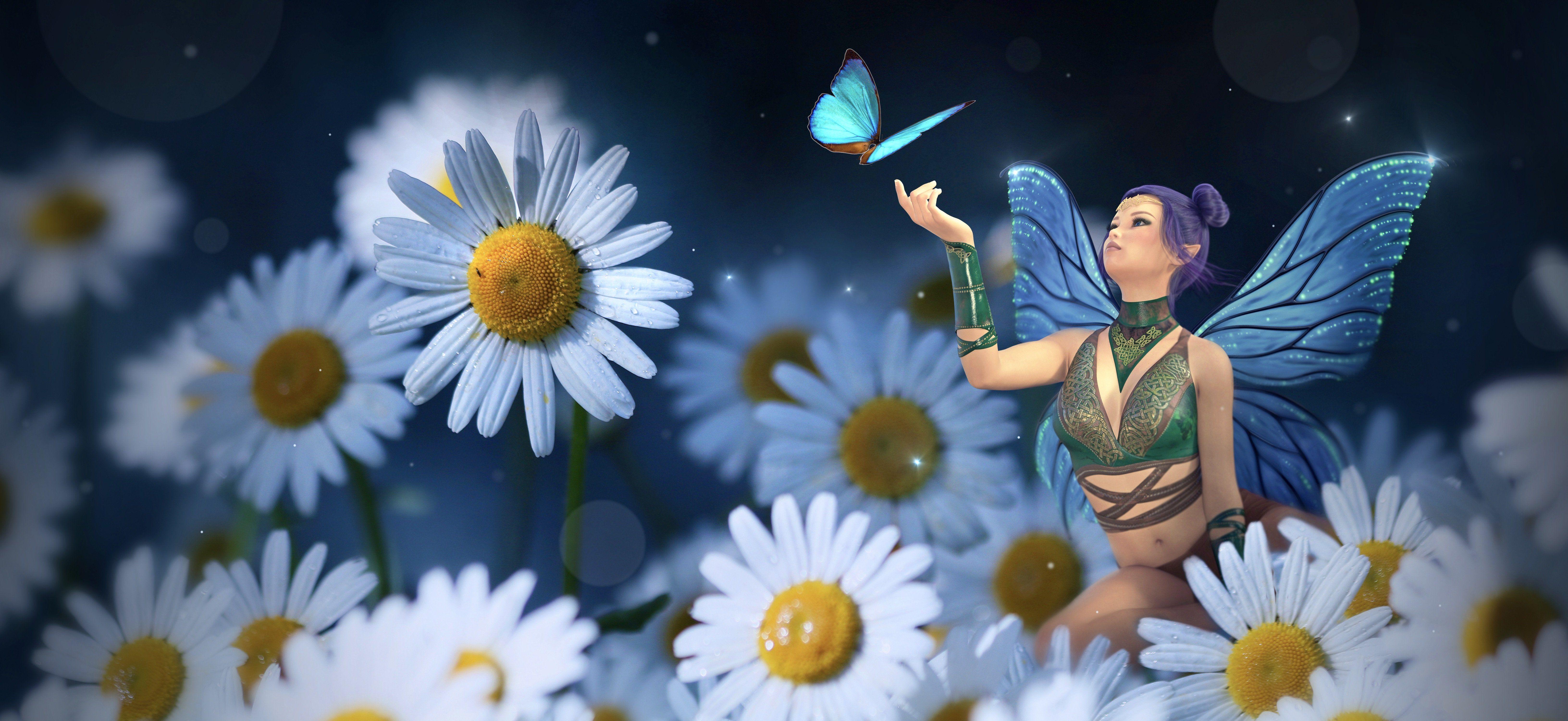 6526x3000 Desktop Wallpaper Fairy butterfly .