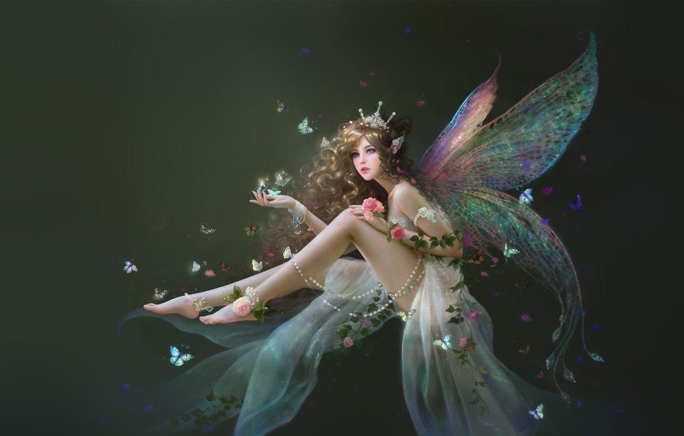 1332x850 Wallpaper girl, flowers, butterfly .