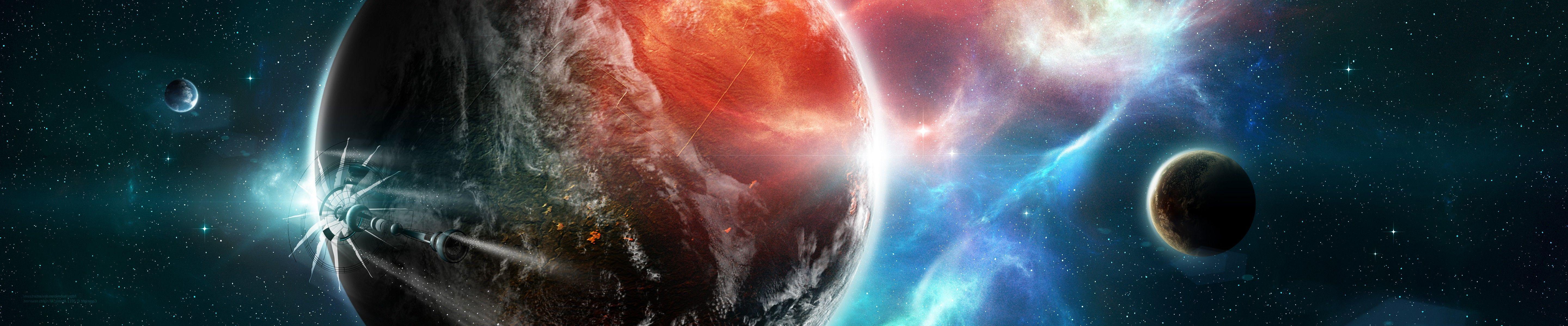 5760x1200 Dual Screen Wallpaper Planets .