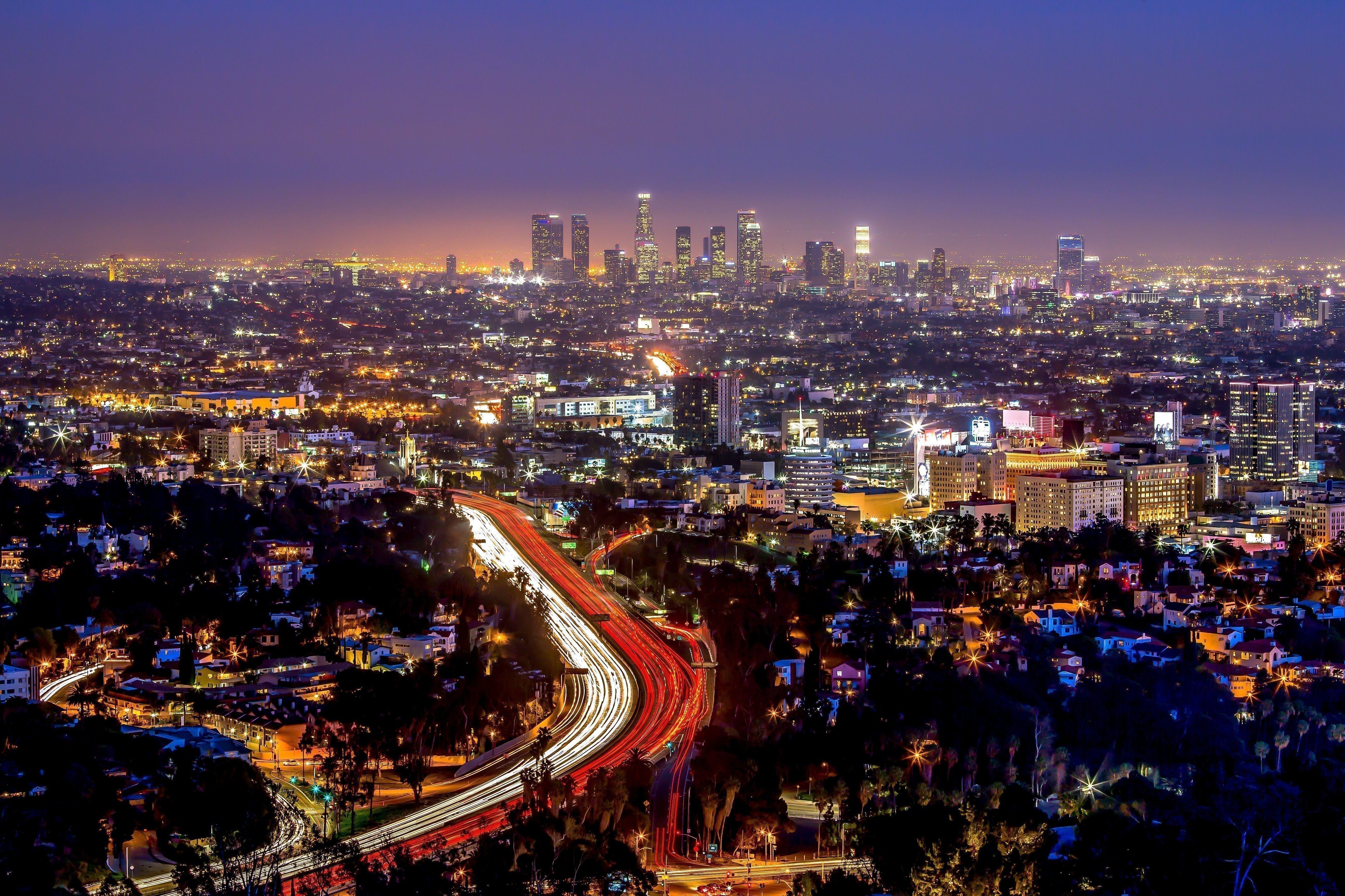 5184x3456 Los Angeles downtown and hollywood skyline at night