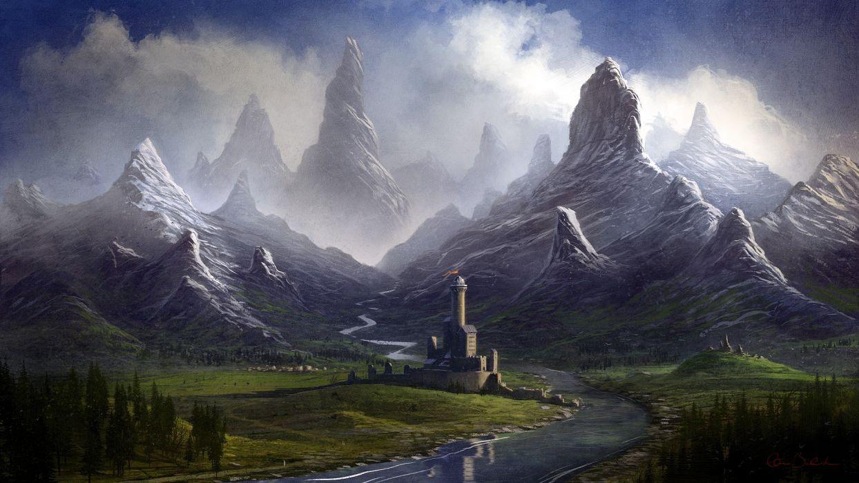 1244x700 Castle Drawing Mountains wallpaperx1080