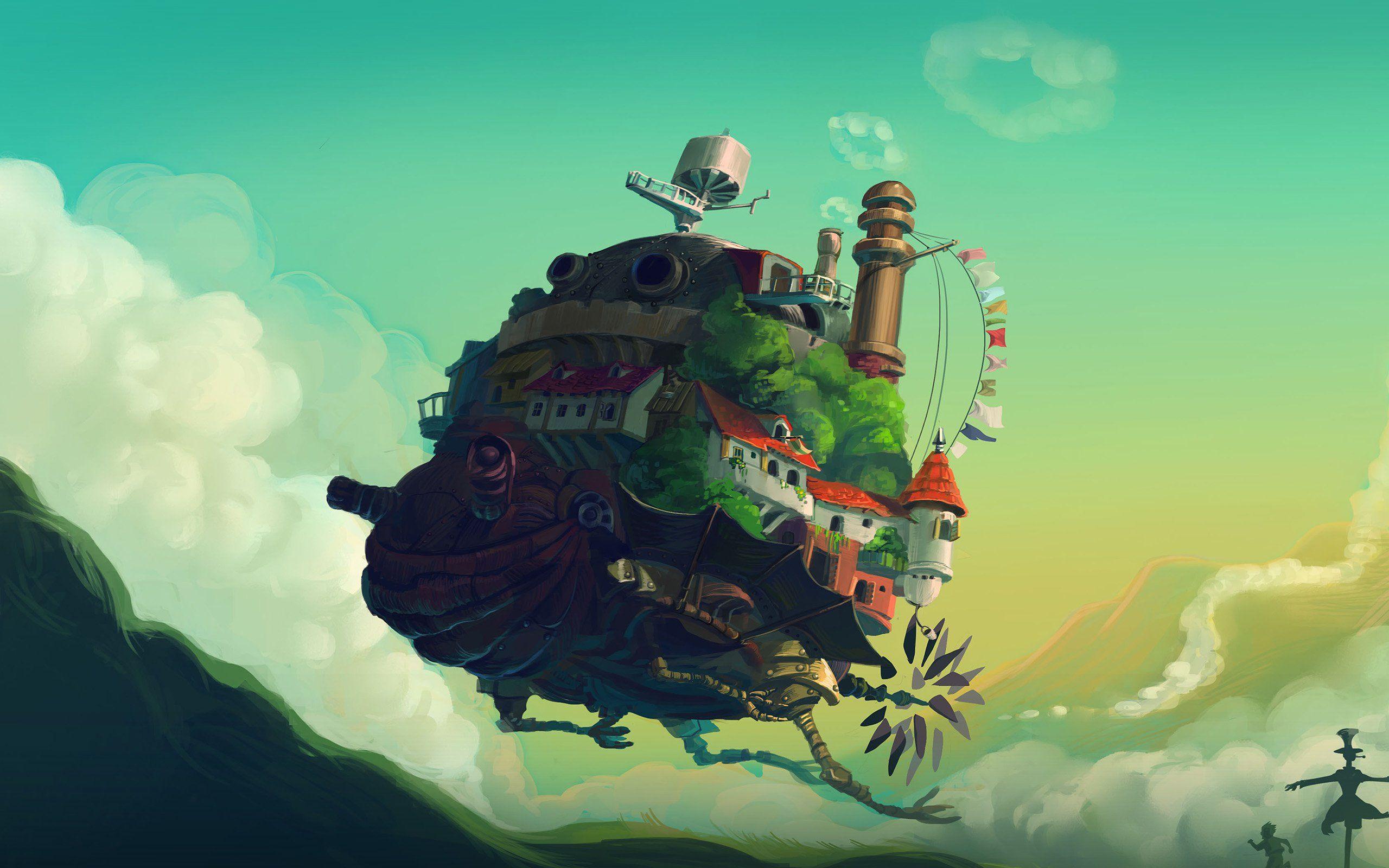 2560x1600 Studio Ghibli Castle Anime Green Peace Art Illustration Wallpaper