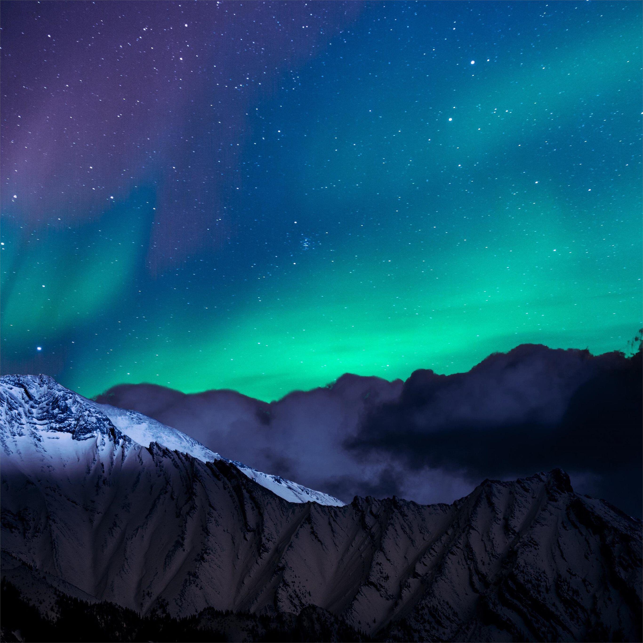 2732x2732 northern lights night sky mountains landscape 4k iPad Pro Wallpaper Free Download