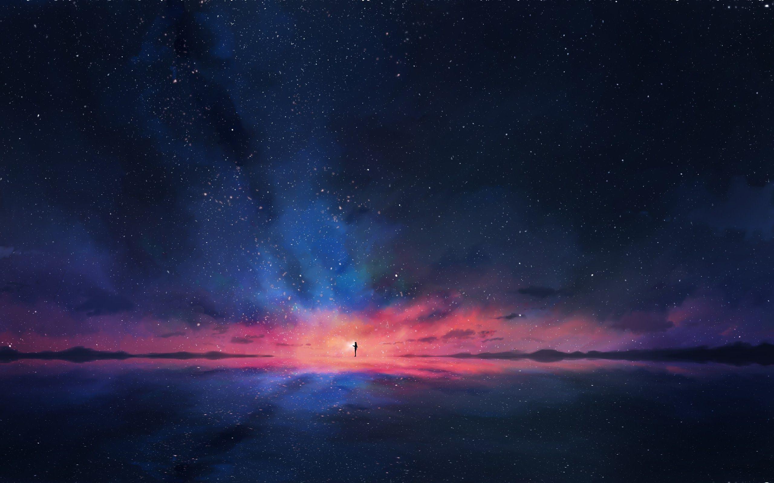 2560x1600 Anime Night Sky Stars Horizon Scenery .