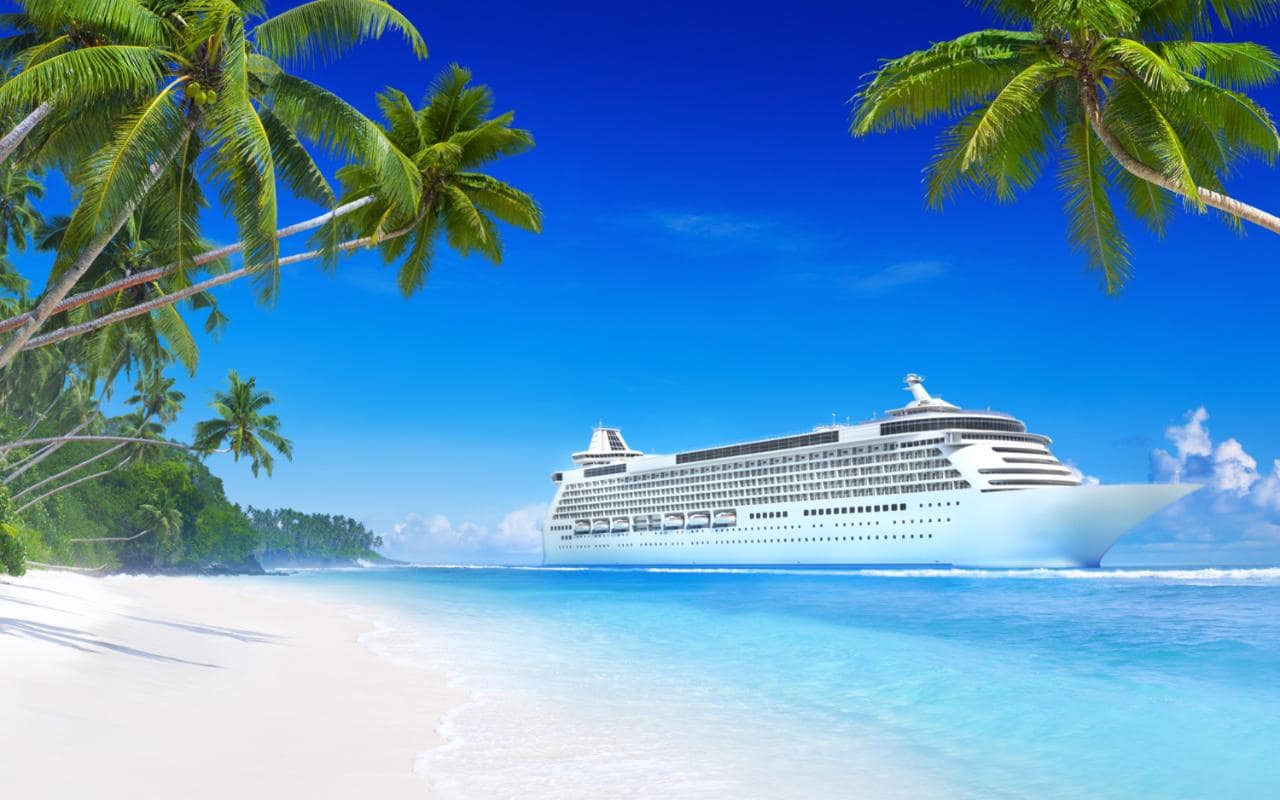 1280x800 Caribbean Beach With Cruise Ship .