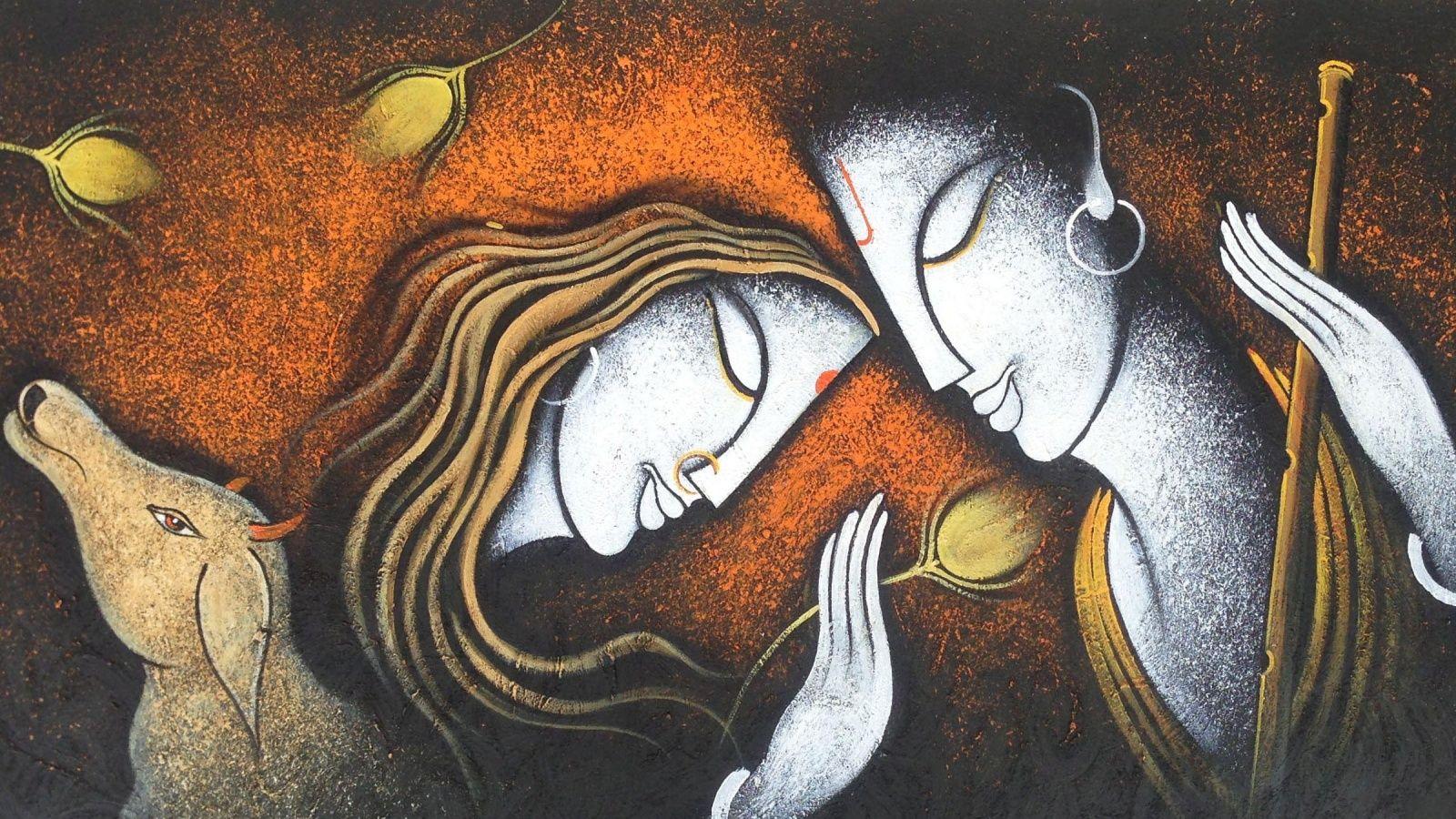 1600x900 Radha Krishna Painting Wallpaper
