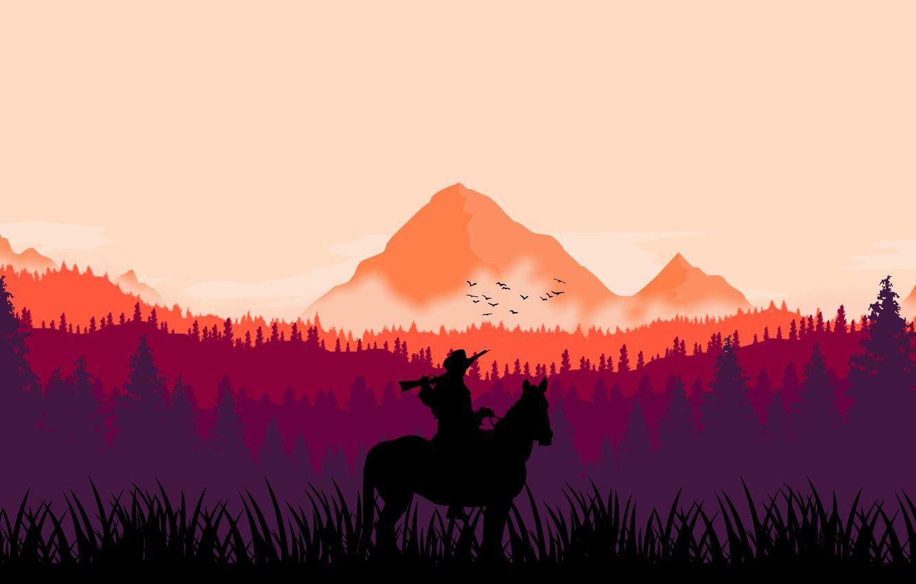 1332x850 Wallpaper forest, horse, cowboy, rifle .