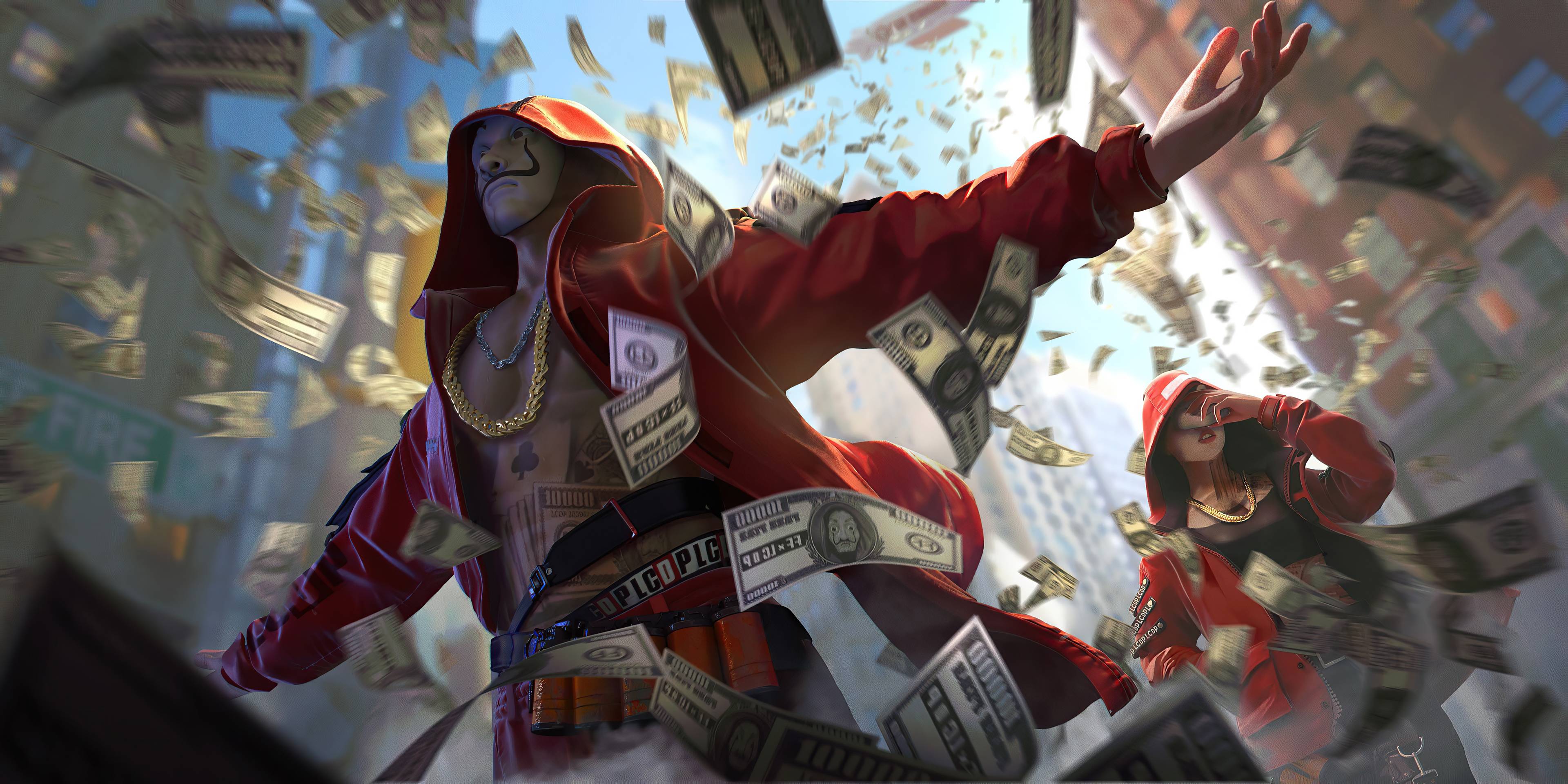 3840x1920 Garena Free Fire x Money Heist .