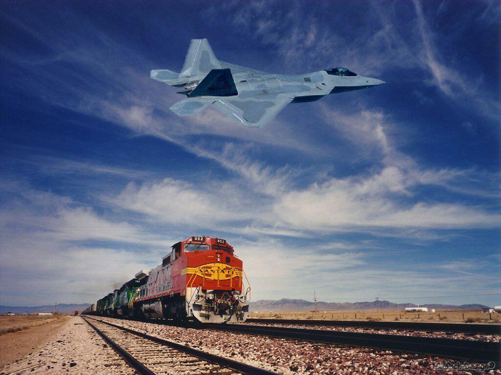 1024x768 Santa Fe Train And Jet Plane Flyover .wallpaper
