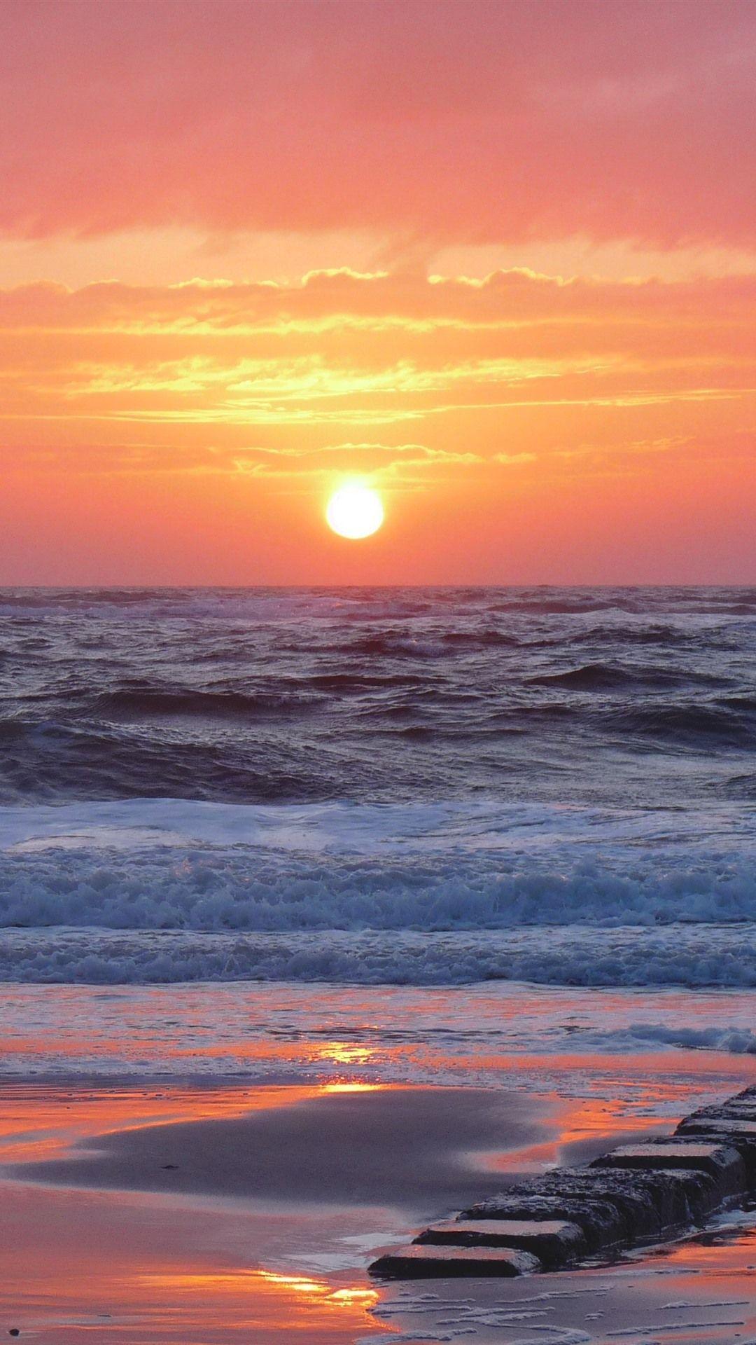 1080x1920 Wallpaper Sunrise, Sea, Waves, Beach .best