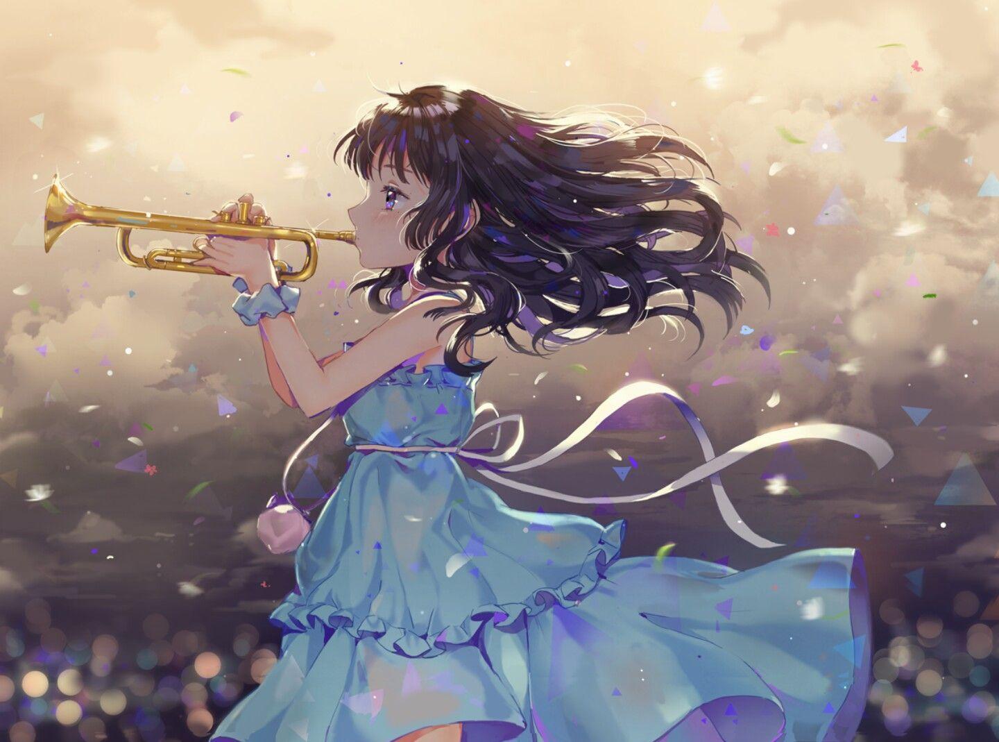 1440x1069 Trumpet girl. トランペット イラスト, 楽器 イラス .jp