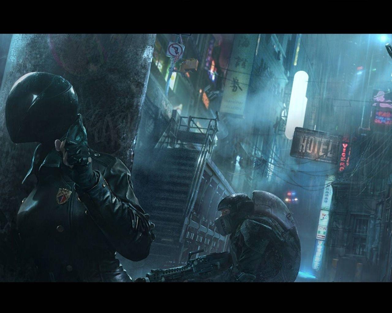 1280x1024 Police action in a cyberpunk world 1920 .