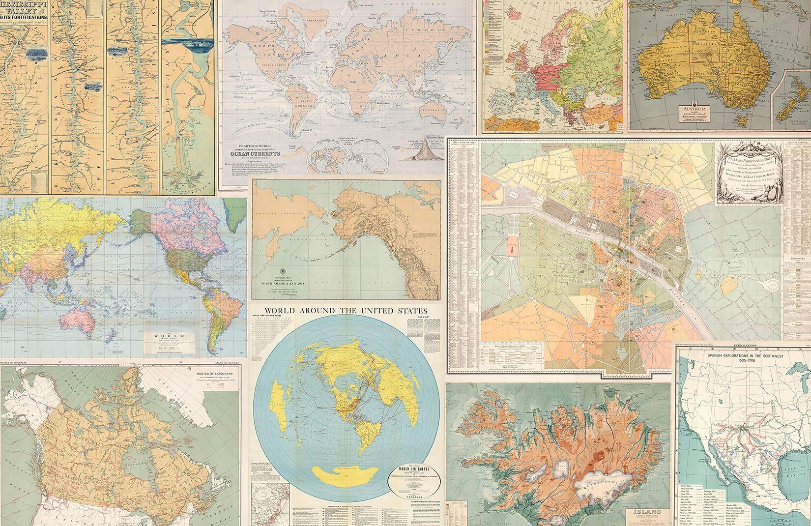 1650x1070 Vintage Retro Map Collage Wallpaper .muralswallpaper.com · In stock